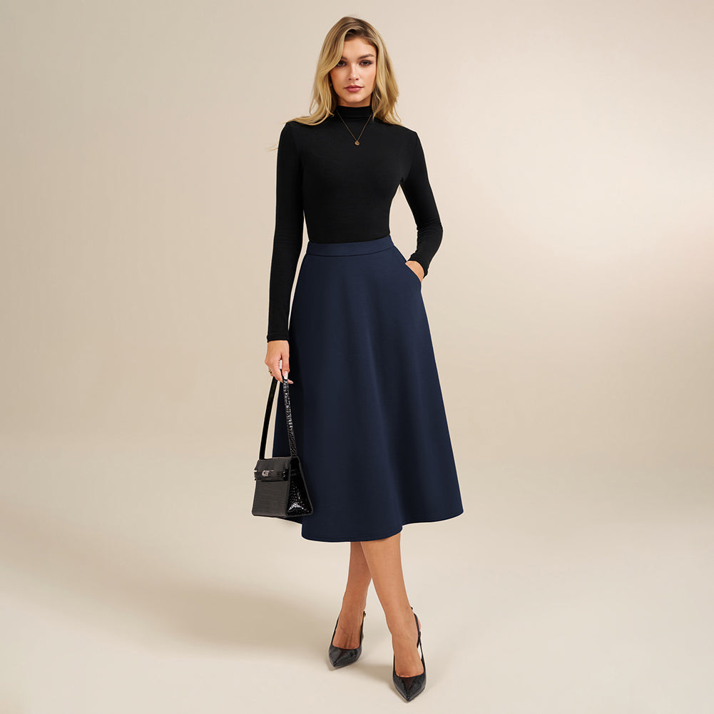belle poque 1980s Vintage A-Line Midi Skirt Work Business Skirts with Pockets