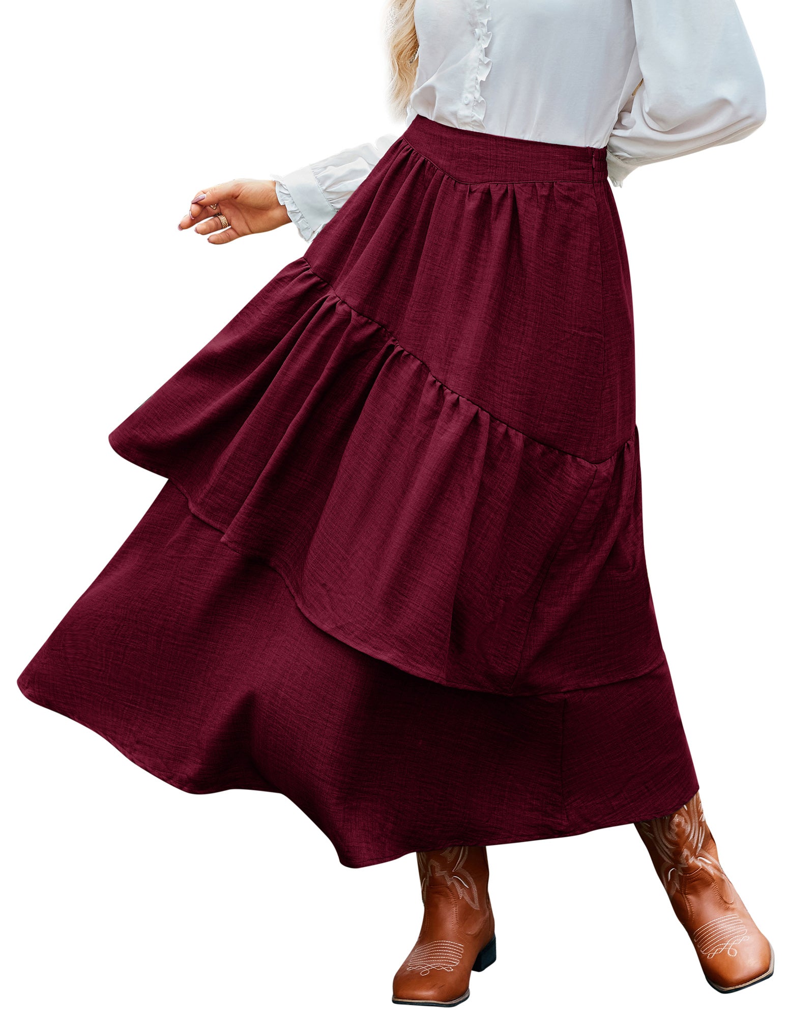 belle poque Vintage Vocation Skirts for Women Tiered Long Skirts Ruffle Skirt with Pockets