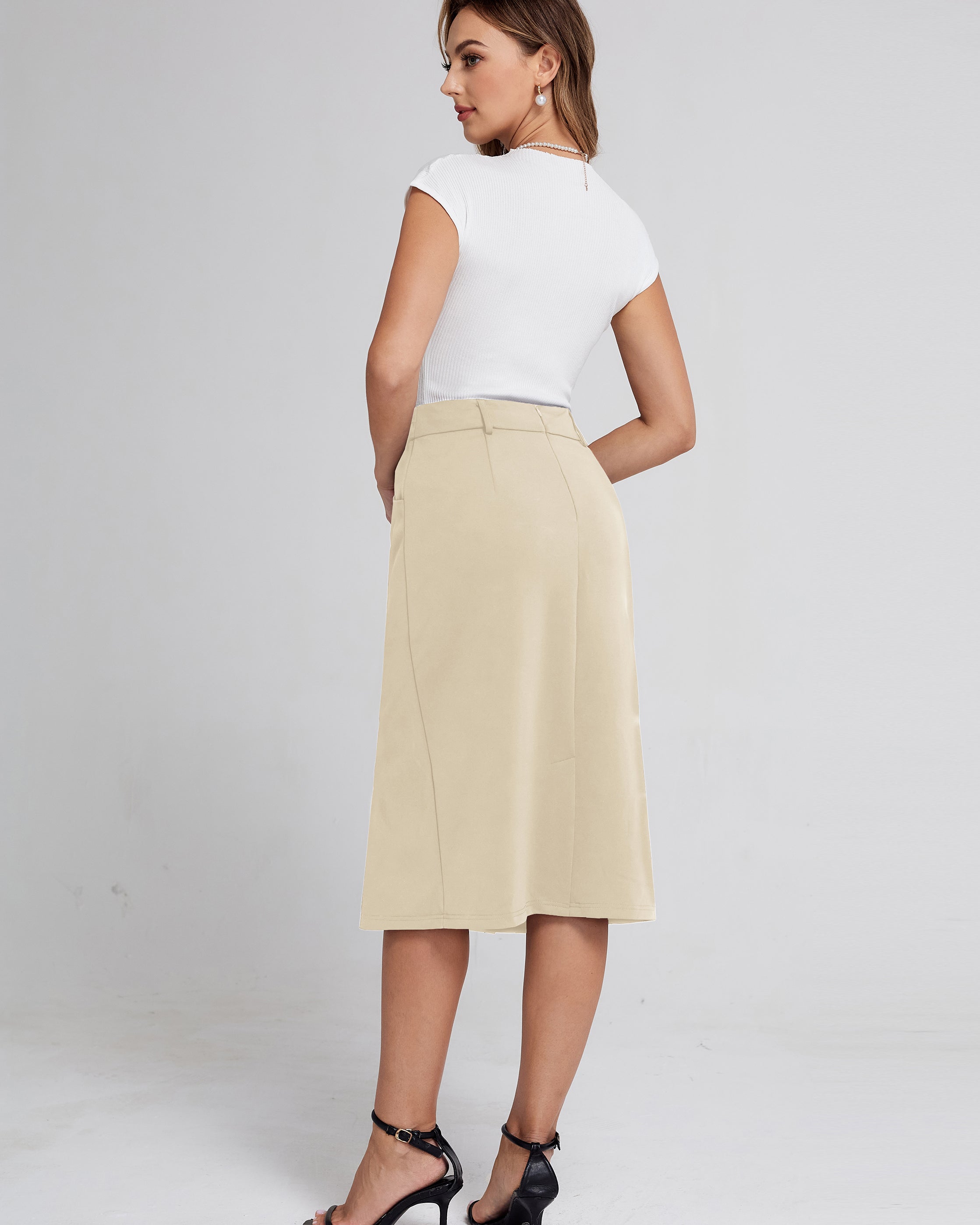 belle poque BP Women Vintage Bodycon Skirt Elastic Waist Below Knee Hips-Wrapped Skirt