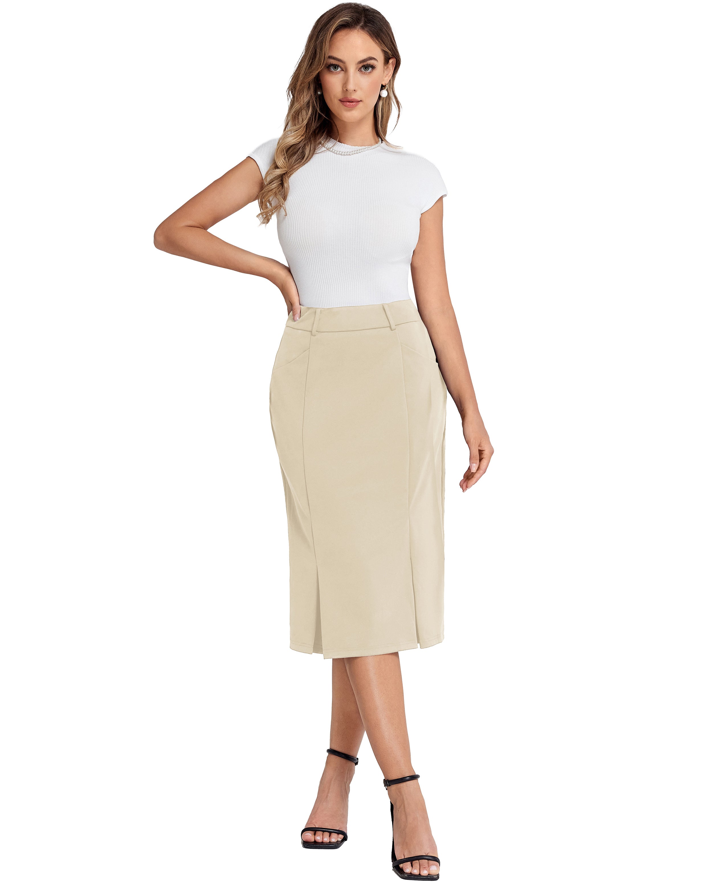 belle poque BP Women Vintage Bodycon Skirt Elastic Waist Below Knee Hips-Wrapped Skirt