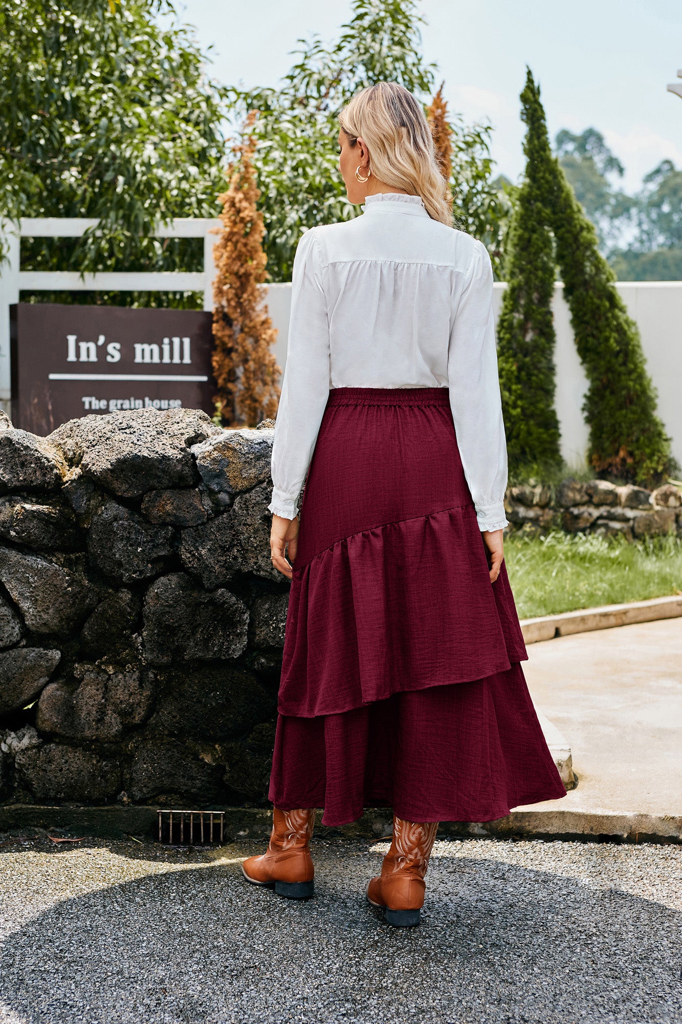 belle poque Vintage Vocation Skirts for Women Tiered Long Skirts Ruffle Skirt with Pockets