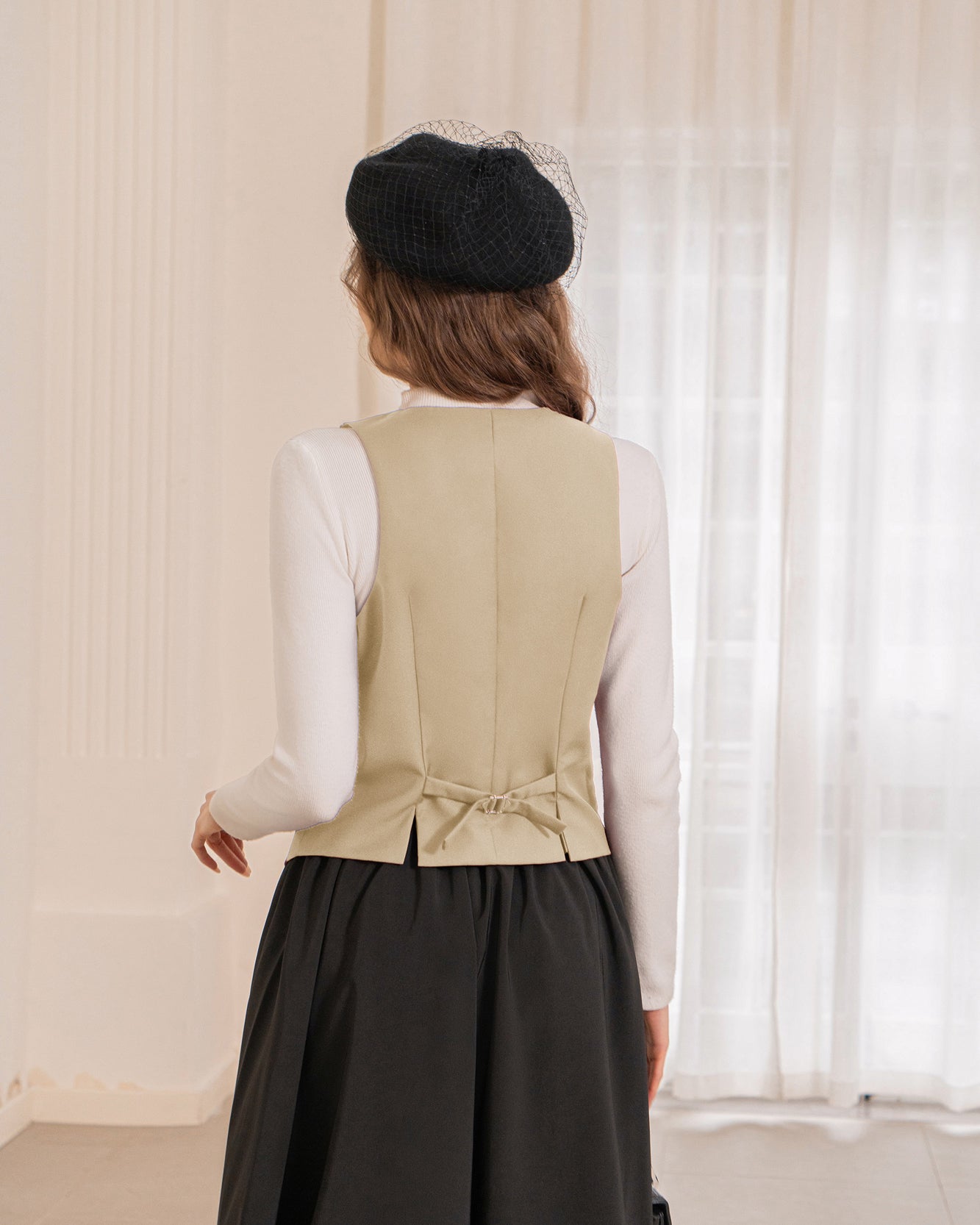 belle poque Vintage Oblique Placket Vest Coat V-Neck Handkerchief Hem Waistcoat