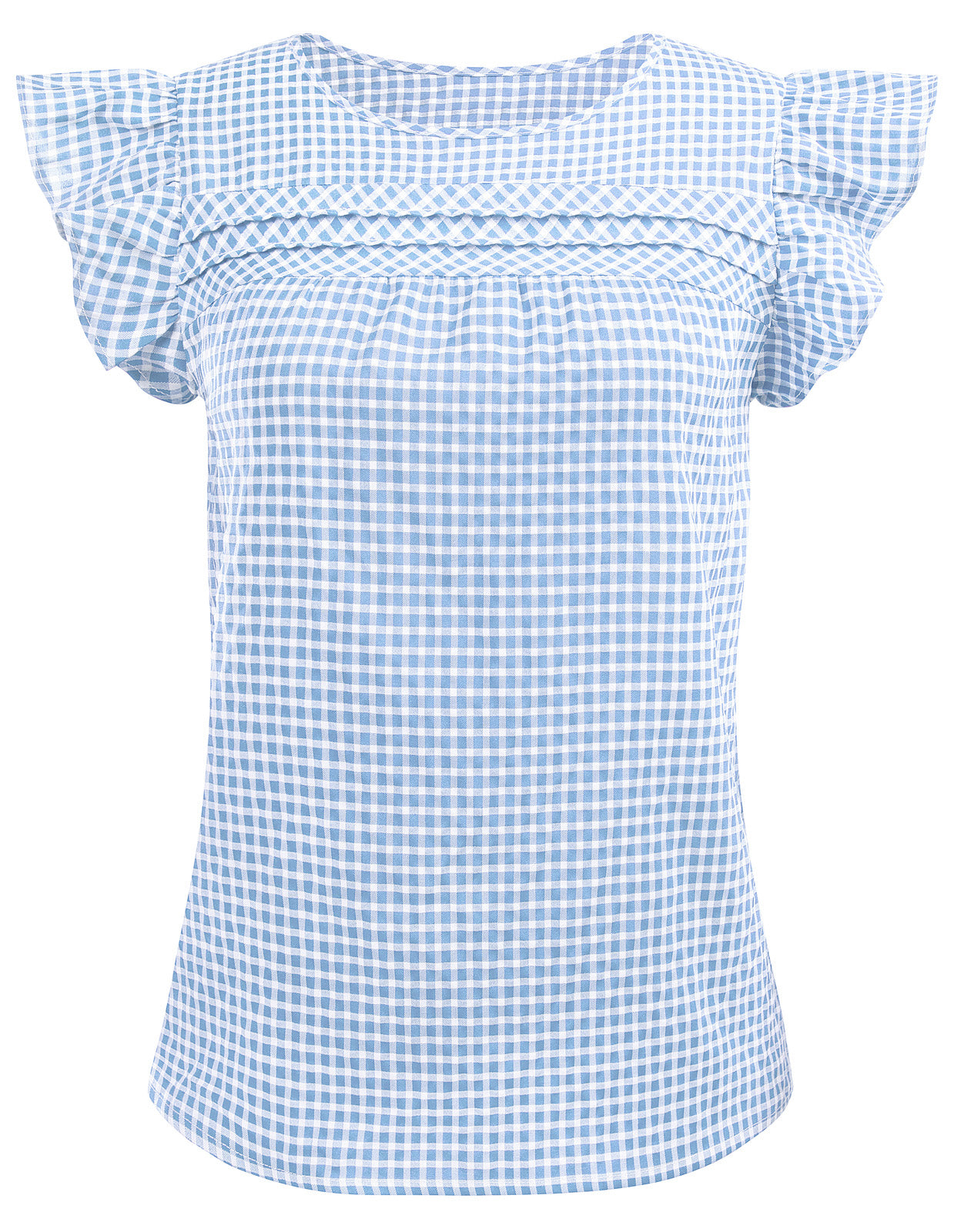 belle poque BP Women Vintage Plaided Tops Flutter Sleeve Crew Neck Keyhole Back Tops