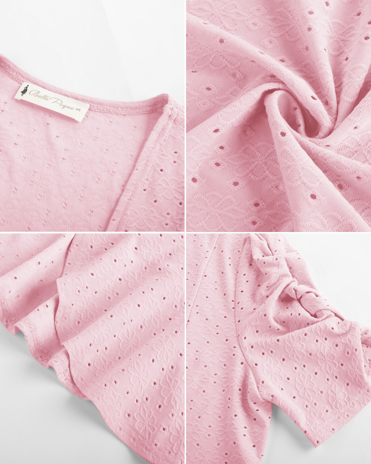 belle poque Women Vintage Hollowed-out Shrug Ruched Short Sleeve Open Front Tops