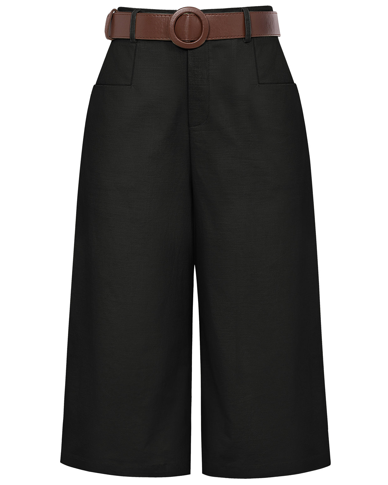 belle poque Casual Capris Summer High Wiasted Wide Leg Capris with Pockets & Belt