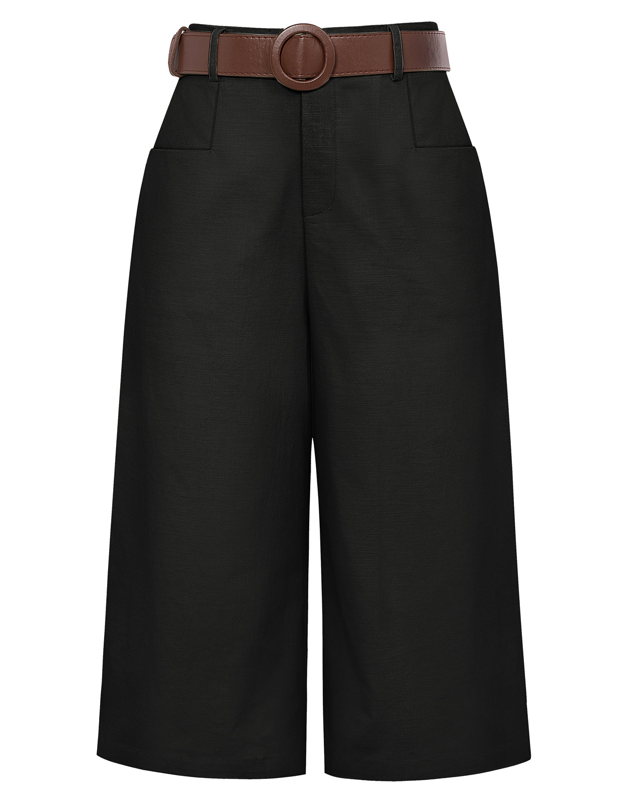 belle poque Casual Capris Summer High Wiasted Wide Leg Capris with Pockets & Belt