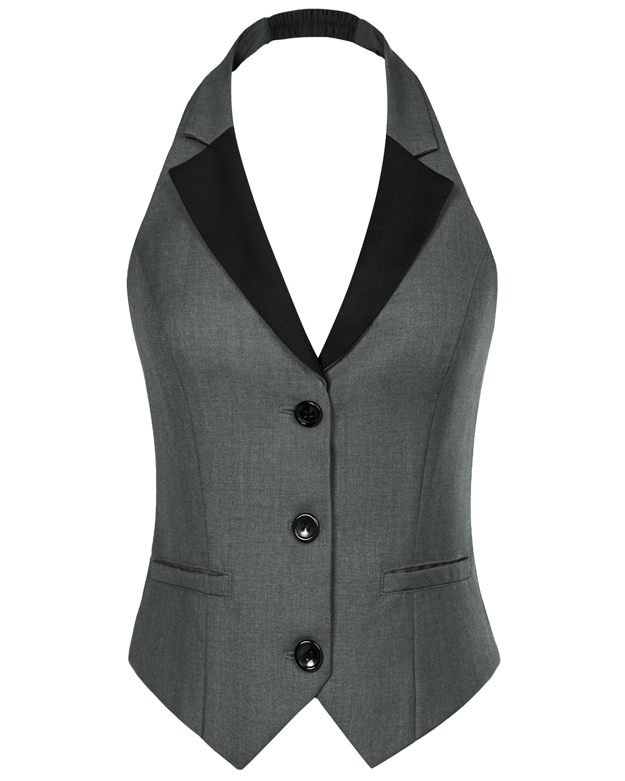 belle poque Waistcoat Vest Vintage Halter Lapel Button Down Suit Vest with Pockets Gray