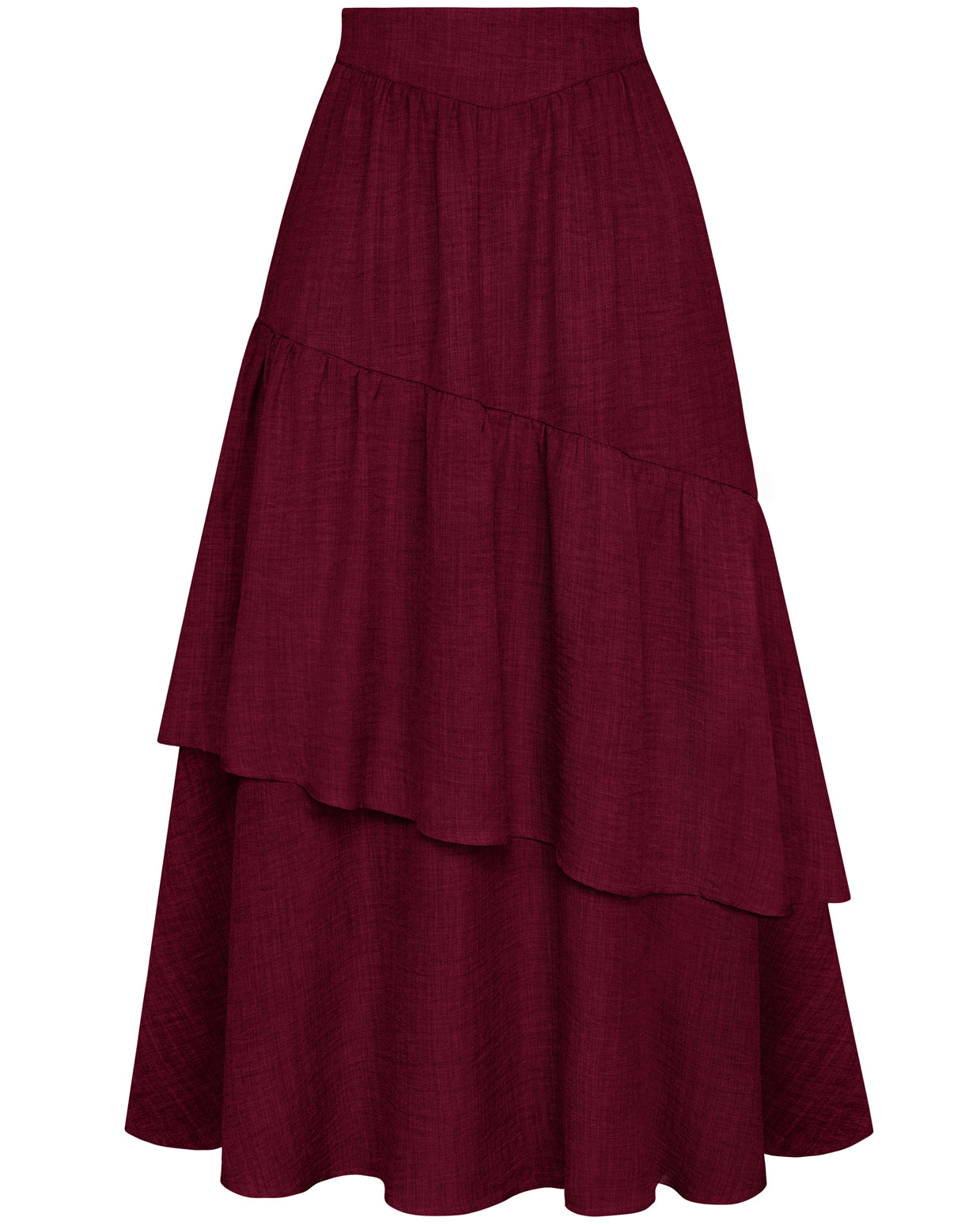 belle poque BP Women Vintage 2-Layer Swing Skirt Elastic High Waist Maxi Skirt Red