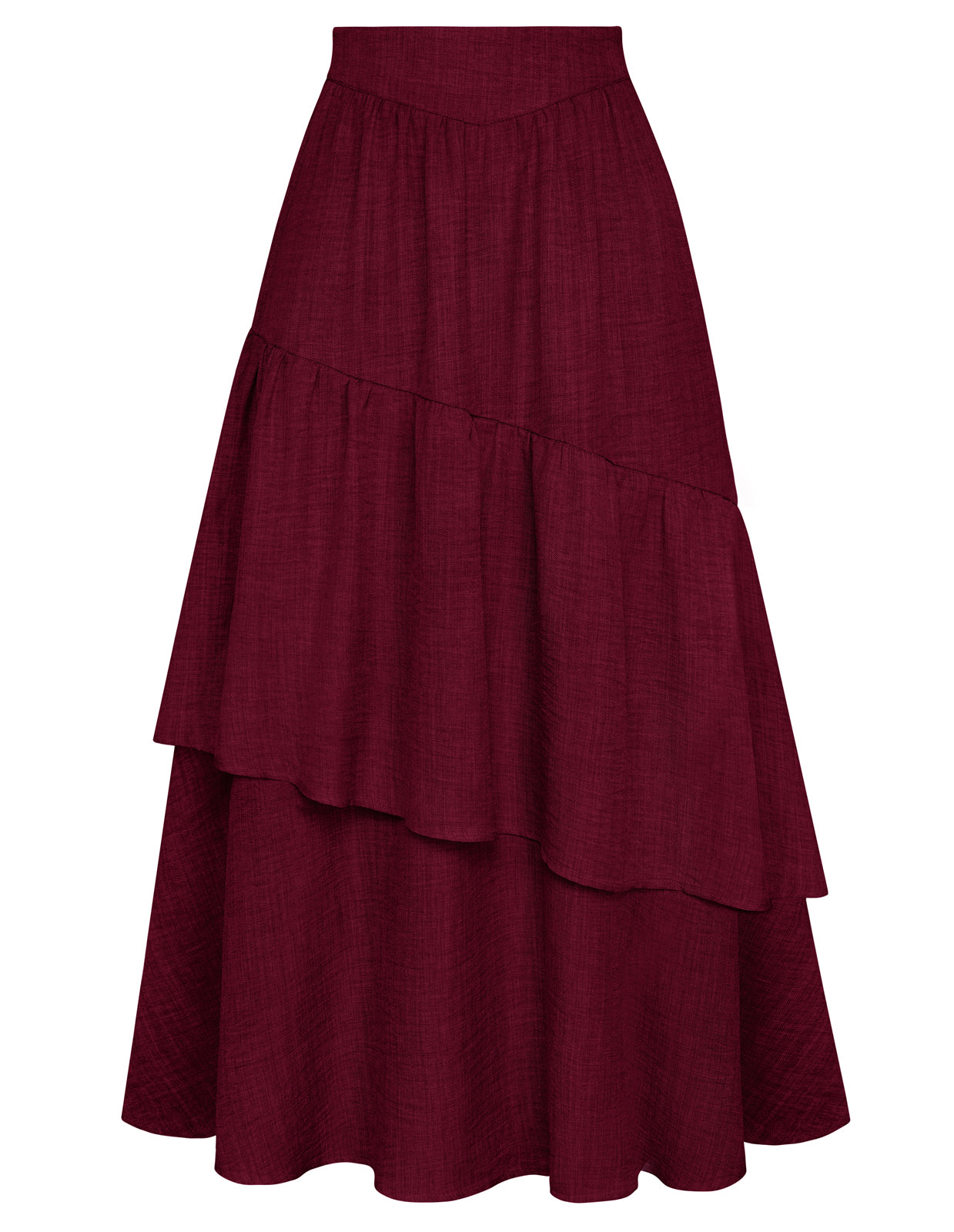 belle poque Vintage Vocation Skirts for Women Tiered Long Skirts Ruffle Skirt with Pockets Red
