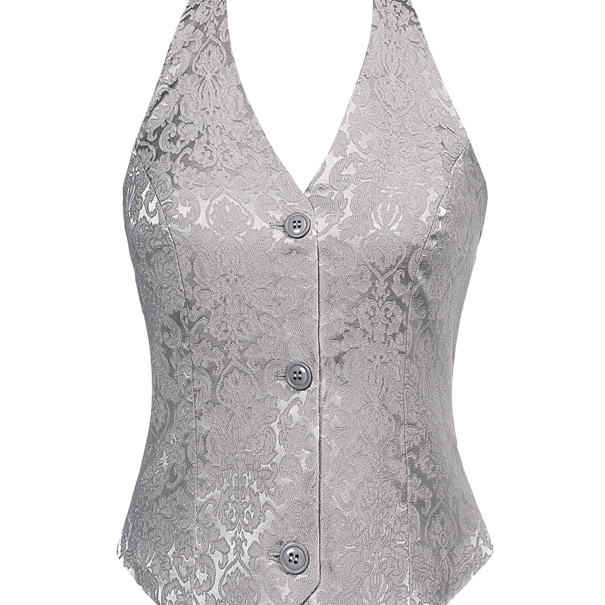 belle poque Printed Halter Vest Backless V-Neck Single Breasted Handkerchief Hem Coat Silver