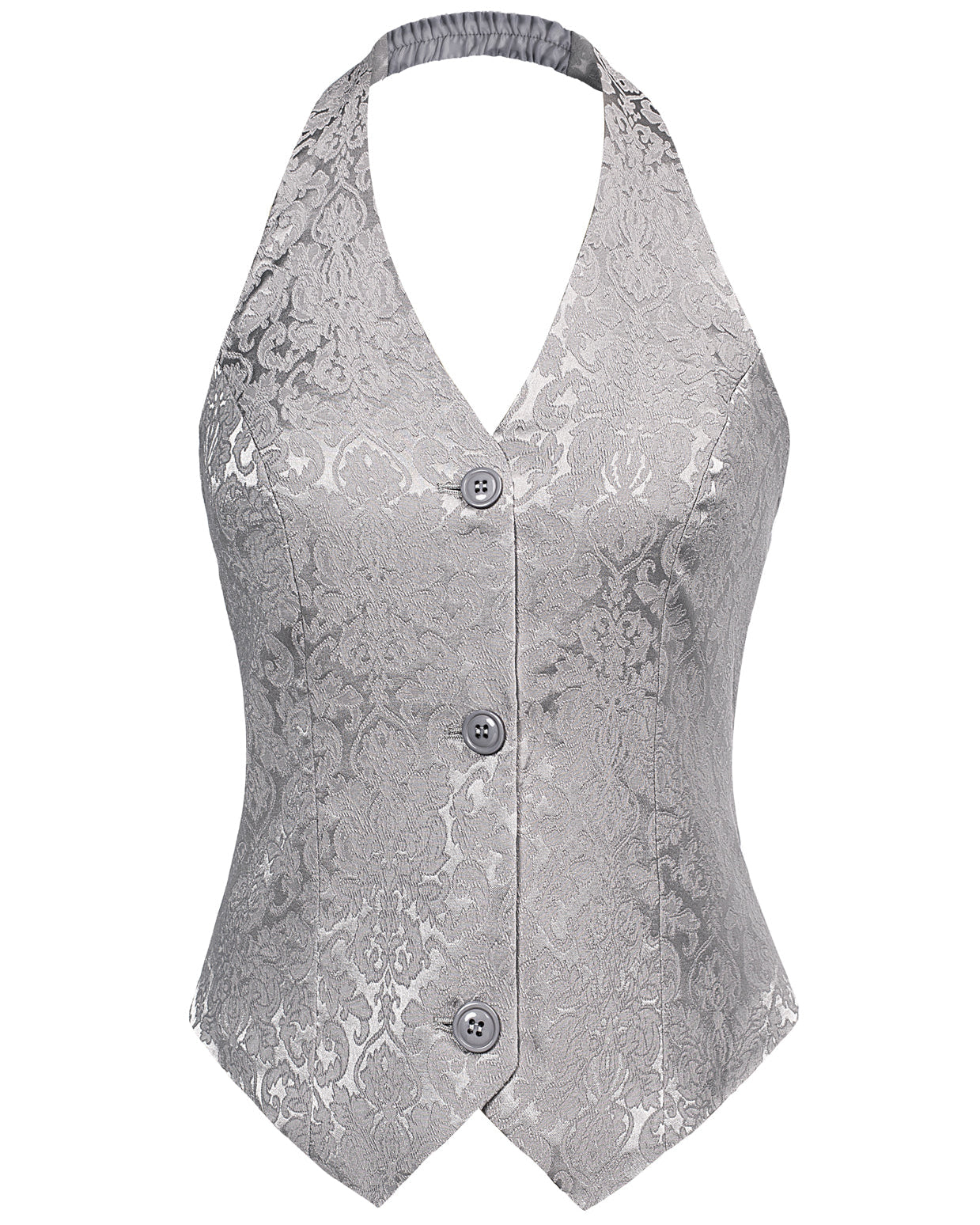 belle poque Printed Halter Vest Backless V-Neck Single Breasted Handkerchief Hem Coat Silver