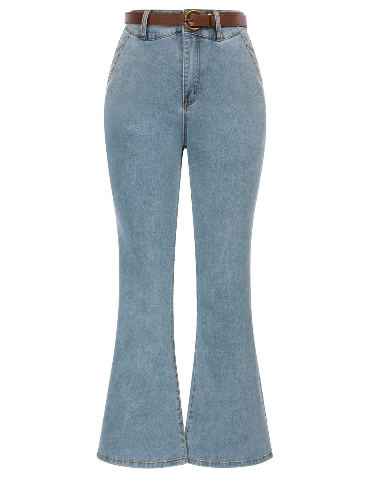 belle poque Seckill Offer⌛Vintage High Waisted Flare Jeans with Belt Bootcut Stretchy Denim Pants