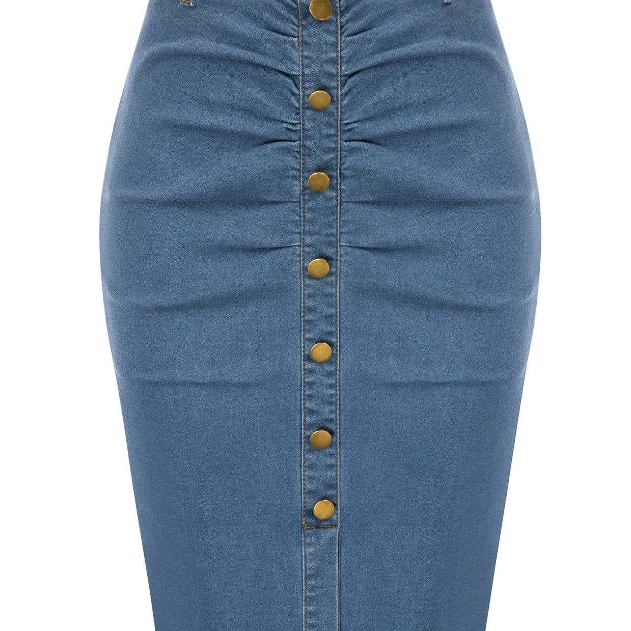 belle poque Vintage Jean Skirt with Belt High Waist Ruched Front Bodycon Skirt Blue2