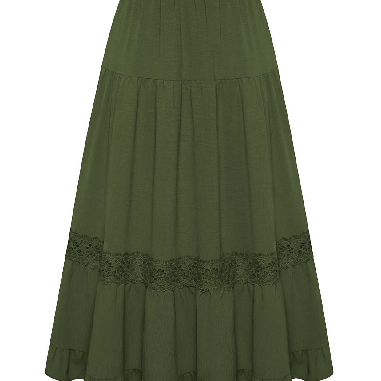 belle poque Women's Midi Skirt Boho Flowy Aline Ruffle Lace Tiered Skirt with Pockets 2025 Green
