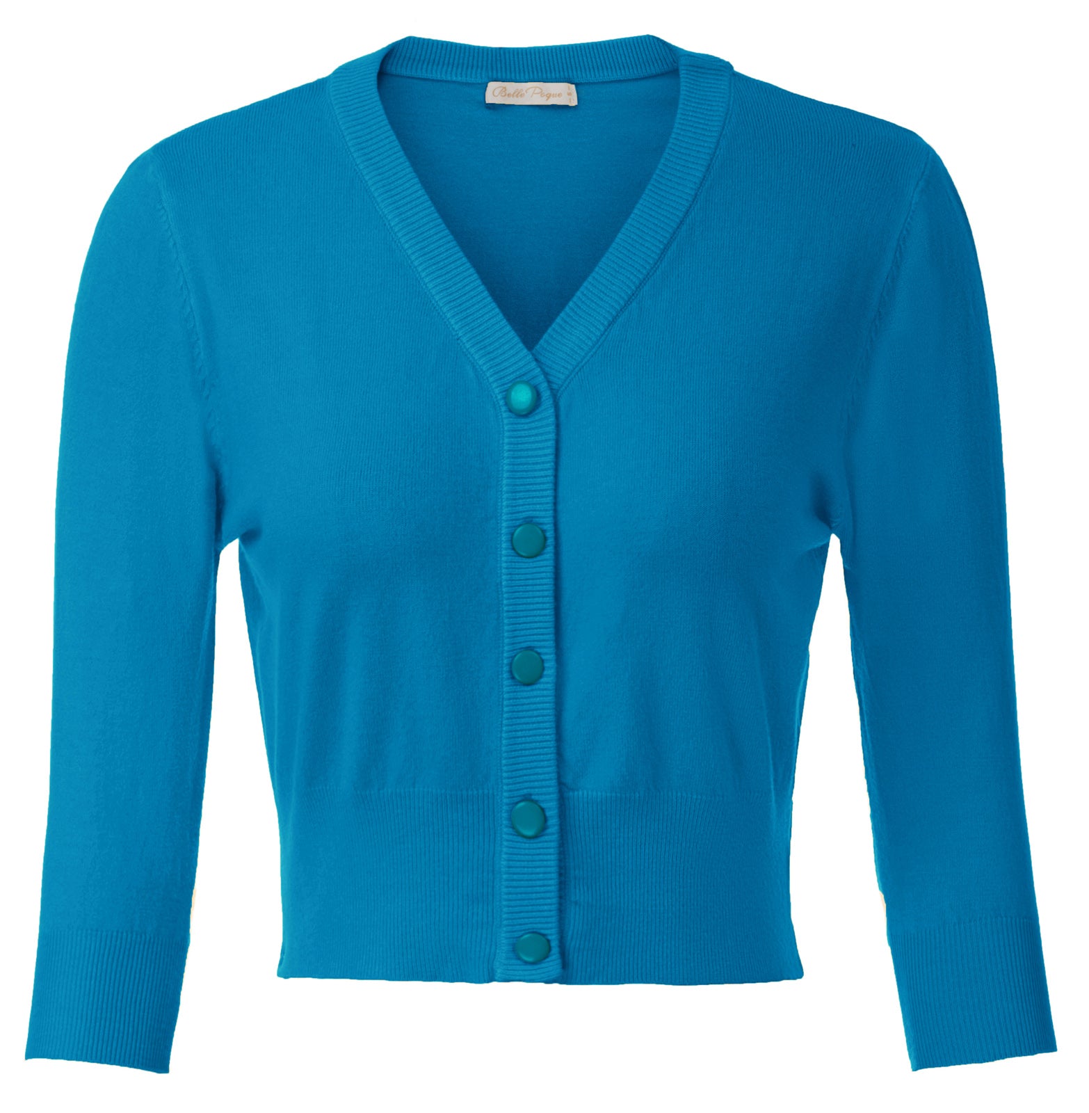 belle poque Cropped Cardigan 3/4 Sleeve V-Neck Button-up Sweater Knitwear