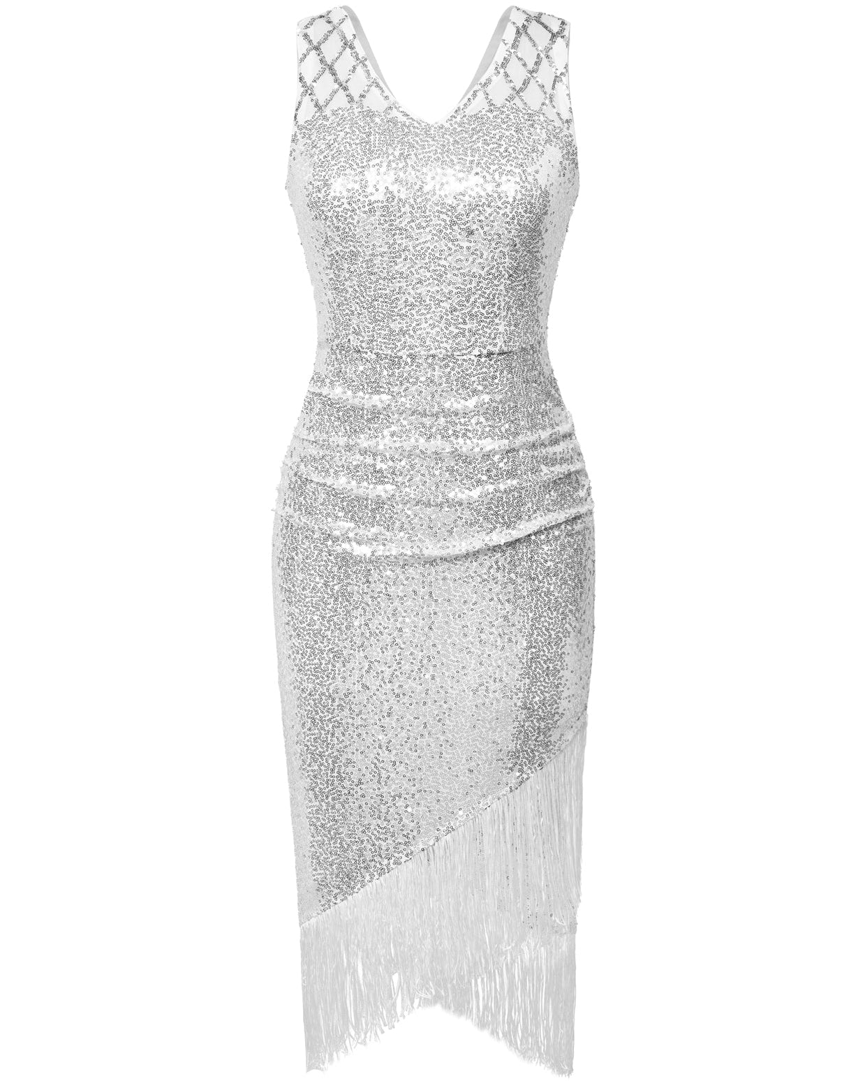 belle poque Sequin Dress Simple 1920s Flapper Cocktail Party Dresses White