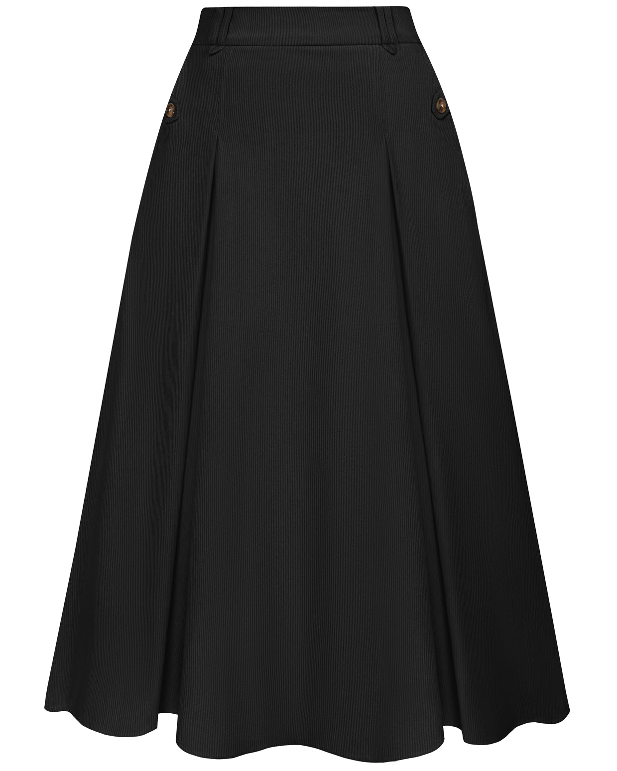 belle poque Vintage Swing Skirt Elastic Waist Flared A-Line Mid-Calf Skirt Black