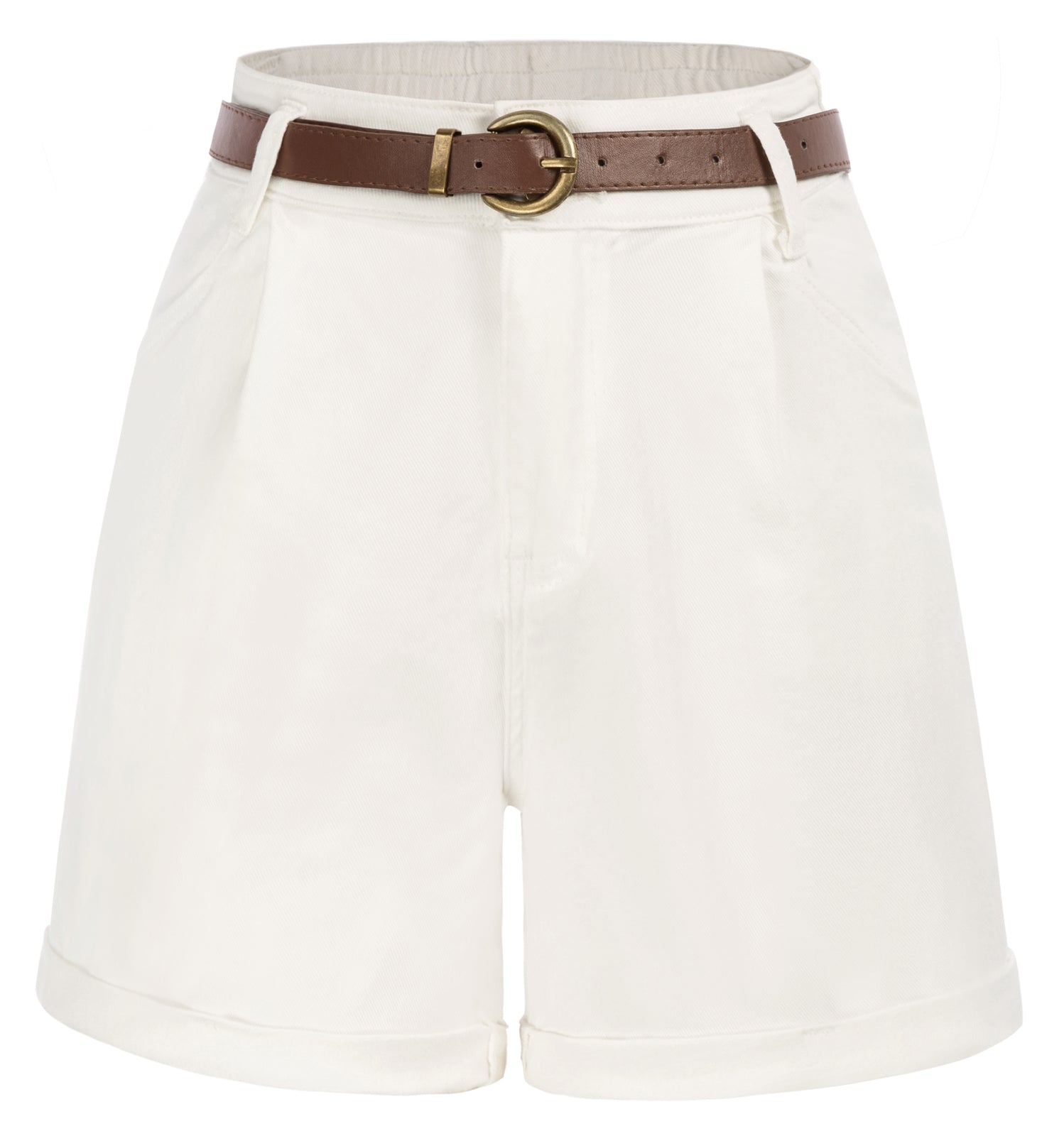 belle poque Bermuda Shorts Elastic Waist Wide Leg Shorts with Pockets & Belts