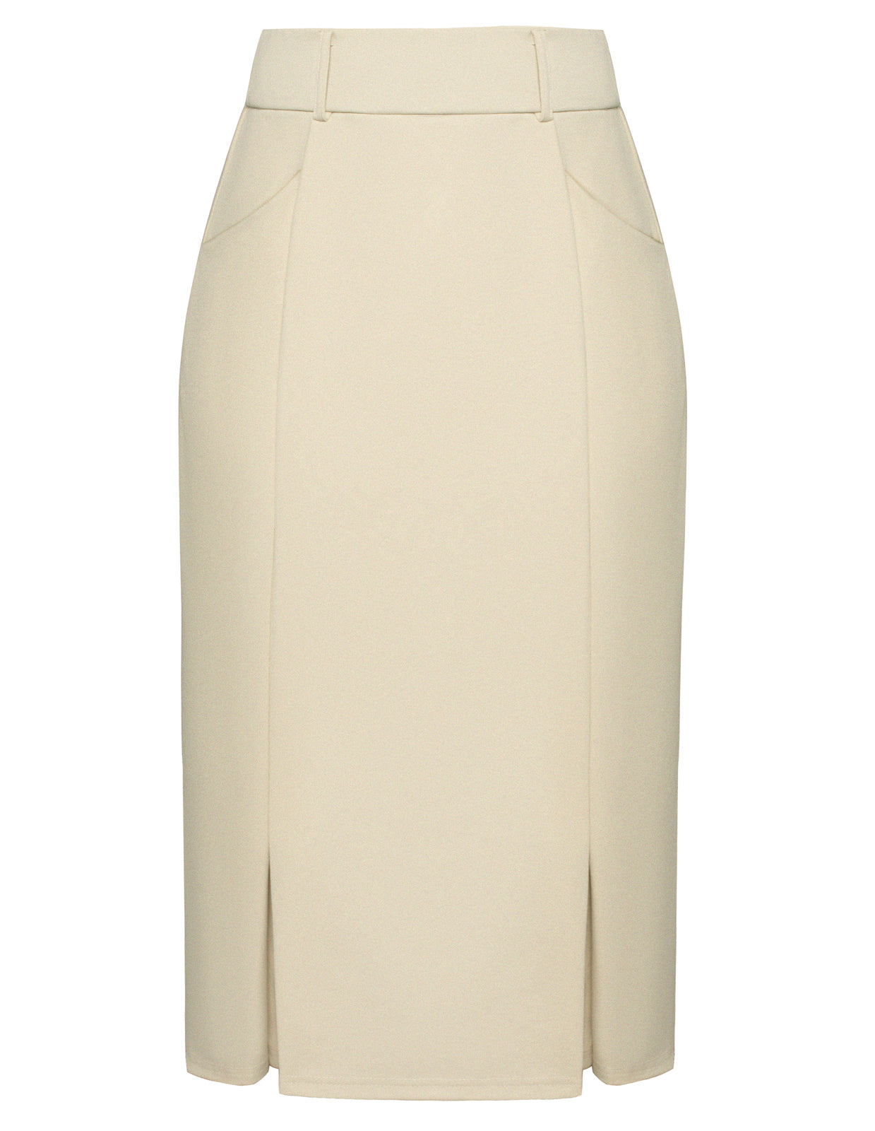 belle poque Women Pencil Skirt High Waisted Midi Pencil Skirt with Pockets Beige