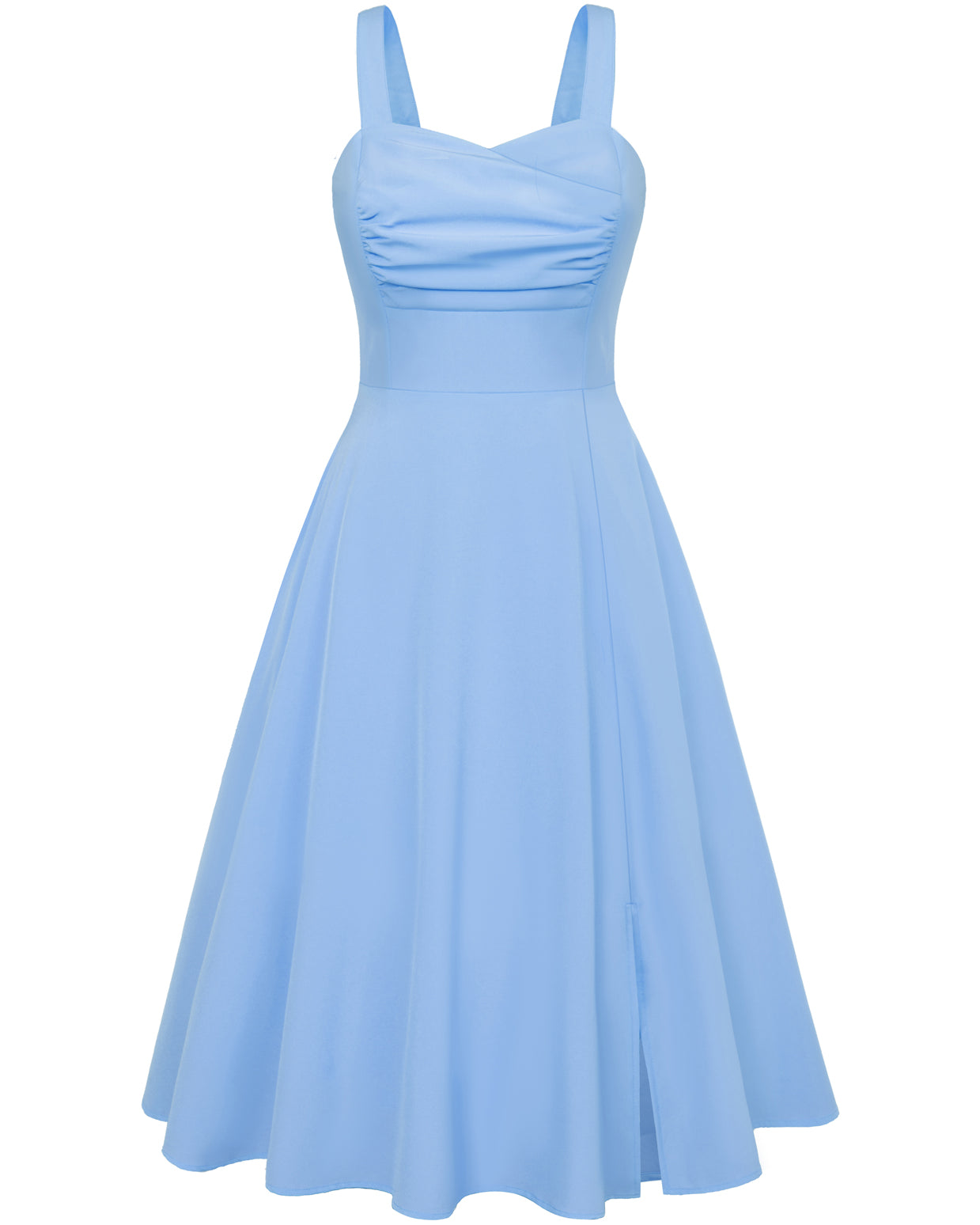 belle poque Vintage 1950s Cocktail Dress Ruched Slit A Line Swing Dress with Pockets Blue