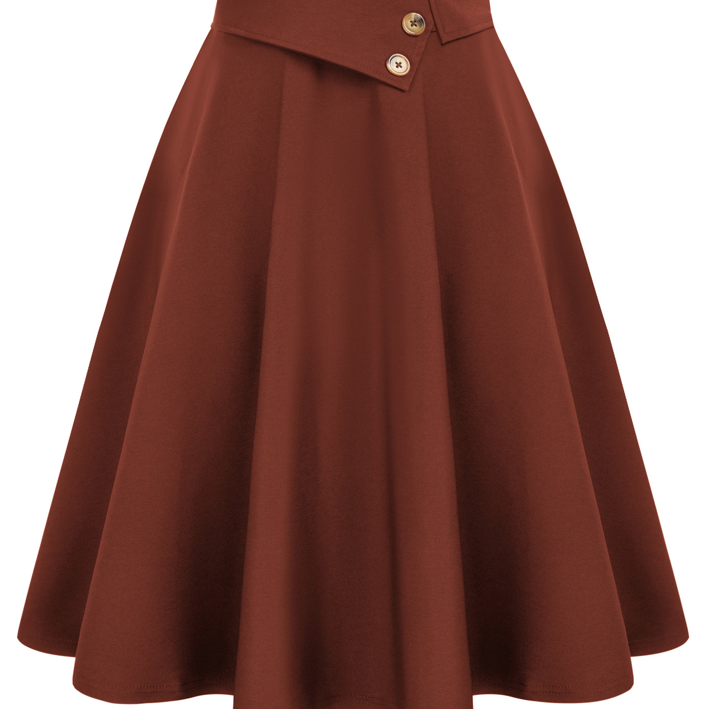 belle poque Vintage A-Line Skirt High Waisted Midi Skirt with Pockets & Buttons Coffee