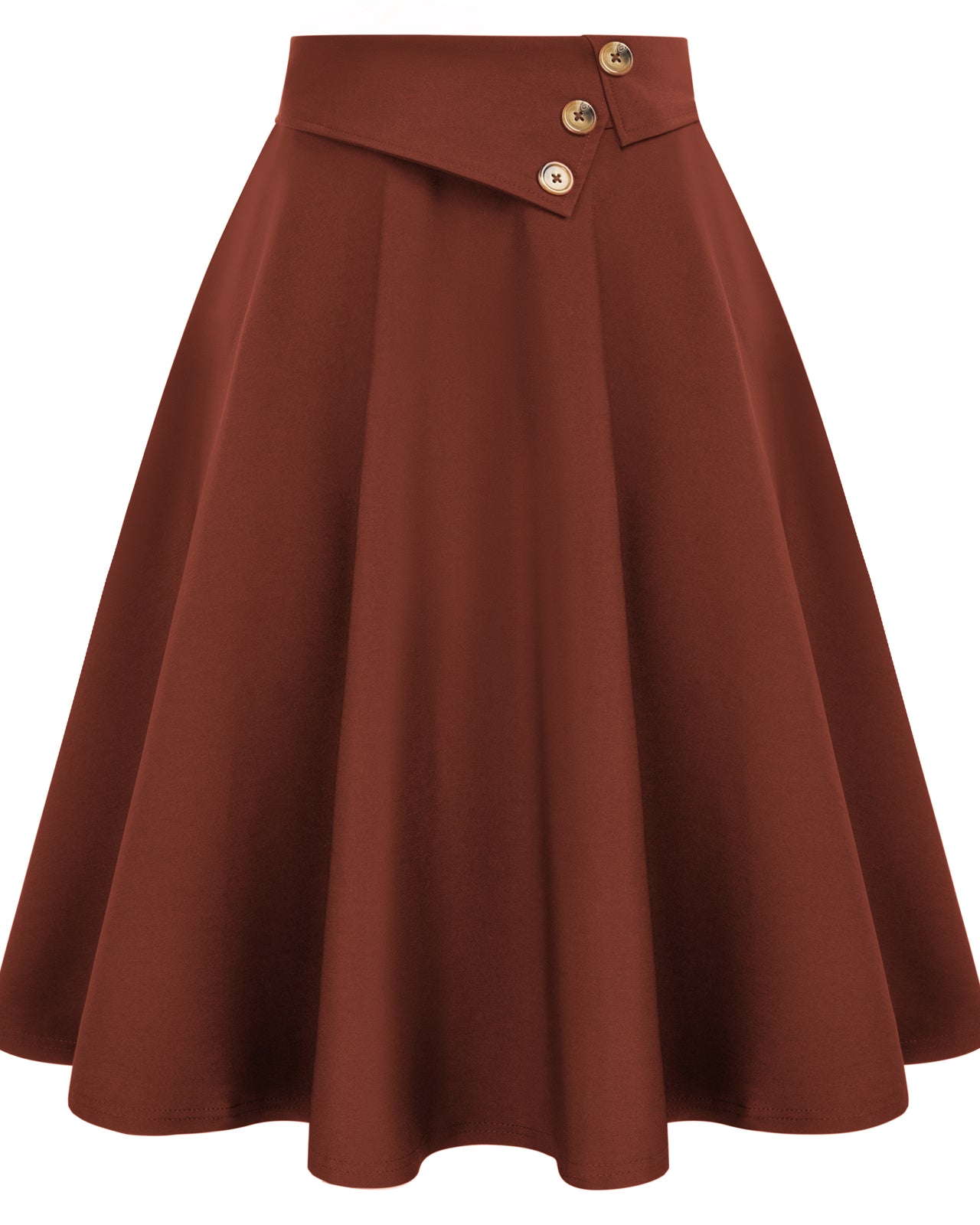 belle poque Vintage A-Line Skirt High Waisted Midi Skirt with Pockets & Buttons Coffee