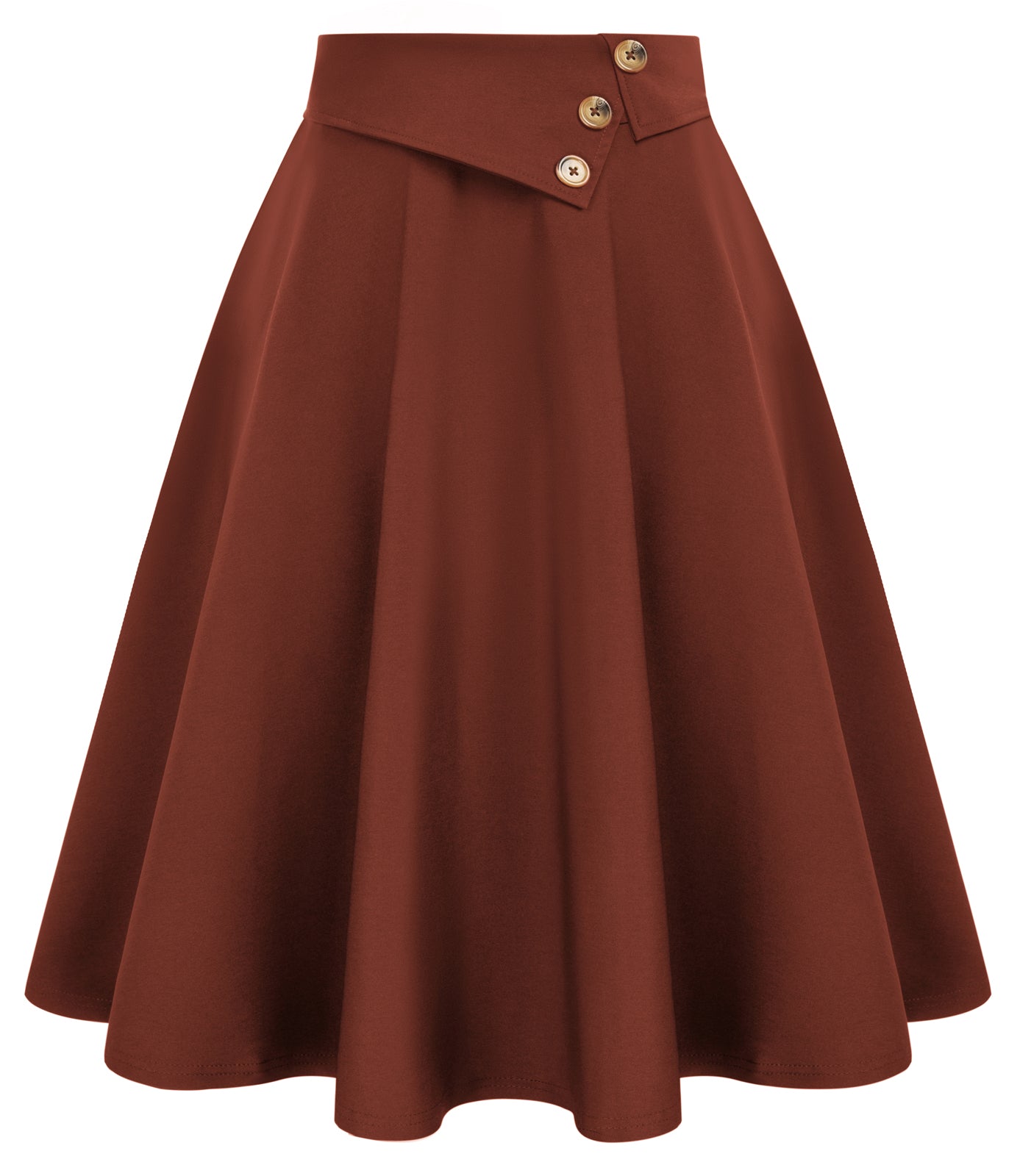belle poque Vintage A-Line Skirt High Waisted Midi Skirt with Pockets & Buttons Coffee