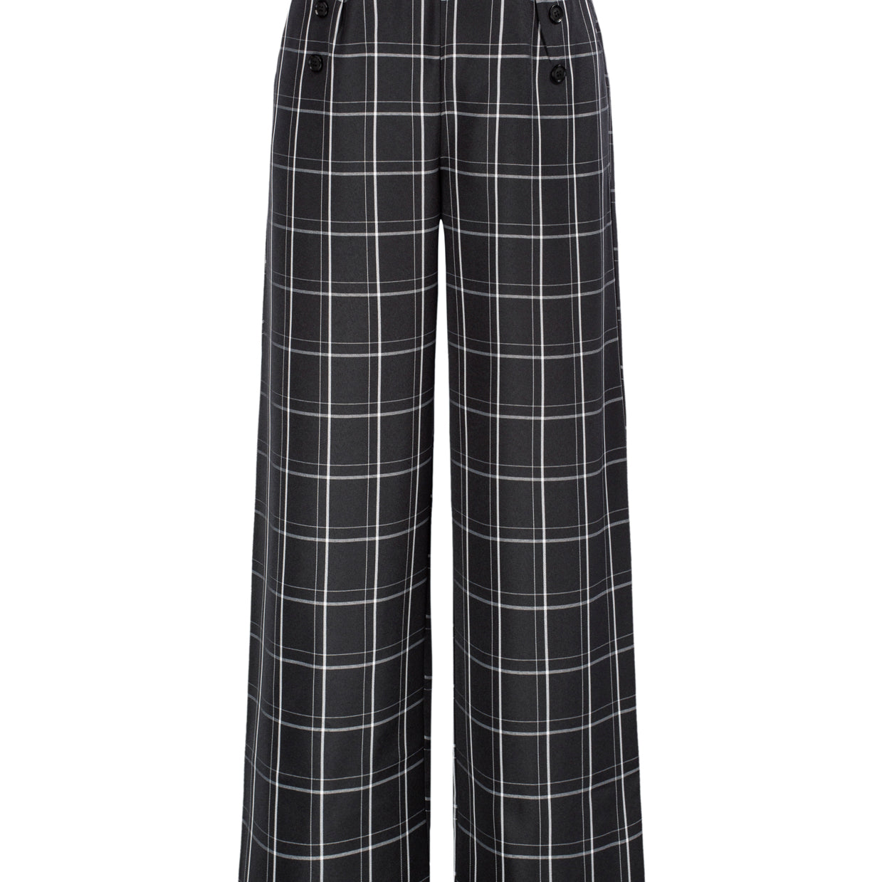 belle poque High Waisted Wide Leg Pants Button Decorated Casual Stretchy Trousers with Pockets Black