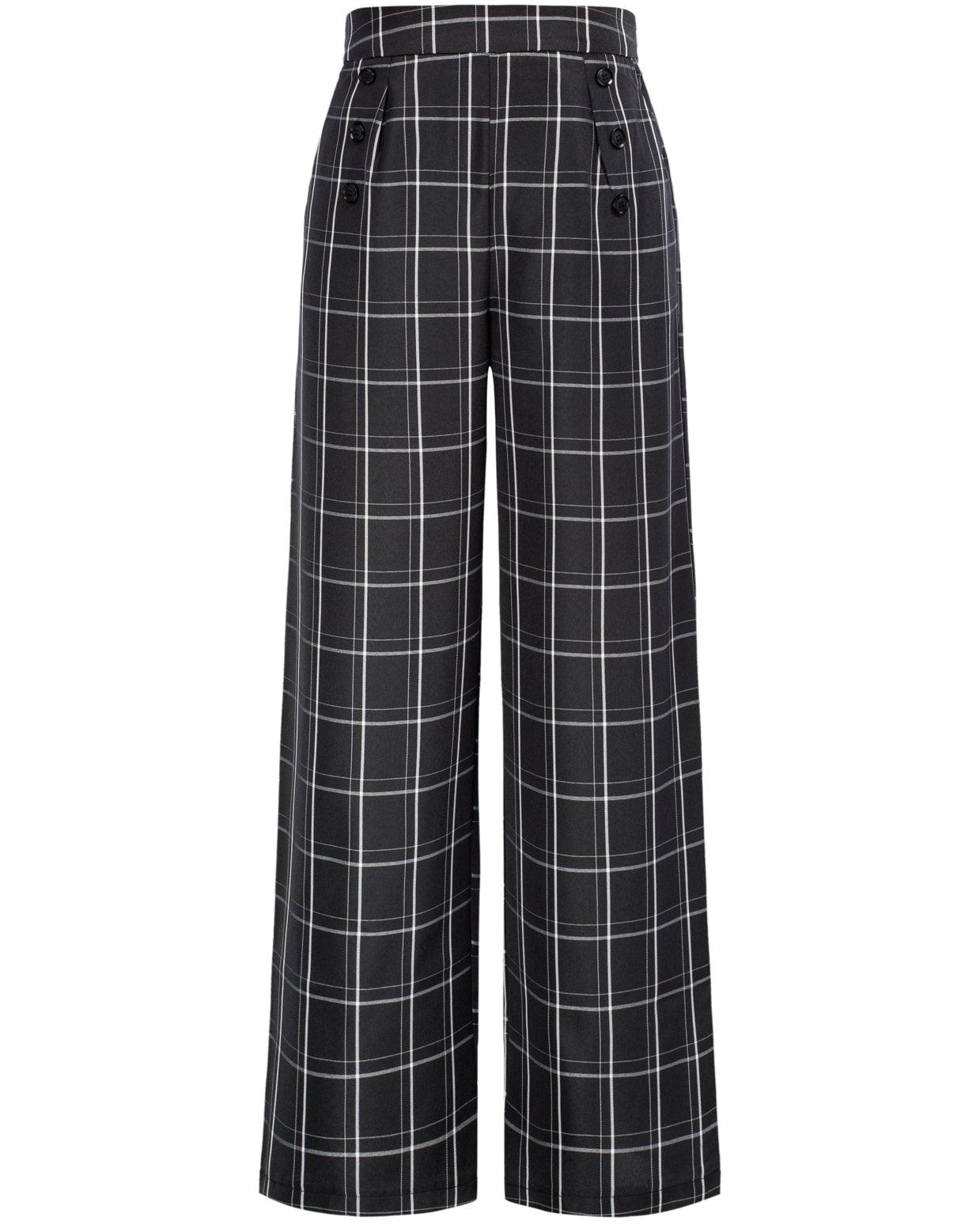 belle poque High Waisted Wide Leg Pants Button Decorated Casual Stretchy Trousers with Pockets Black