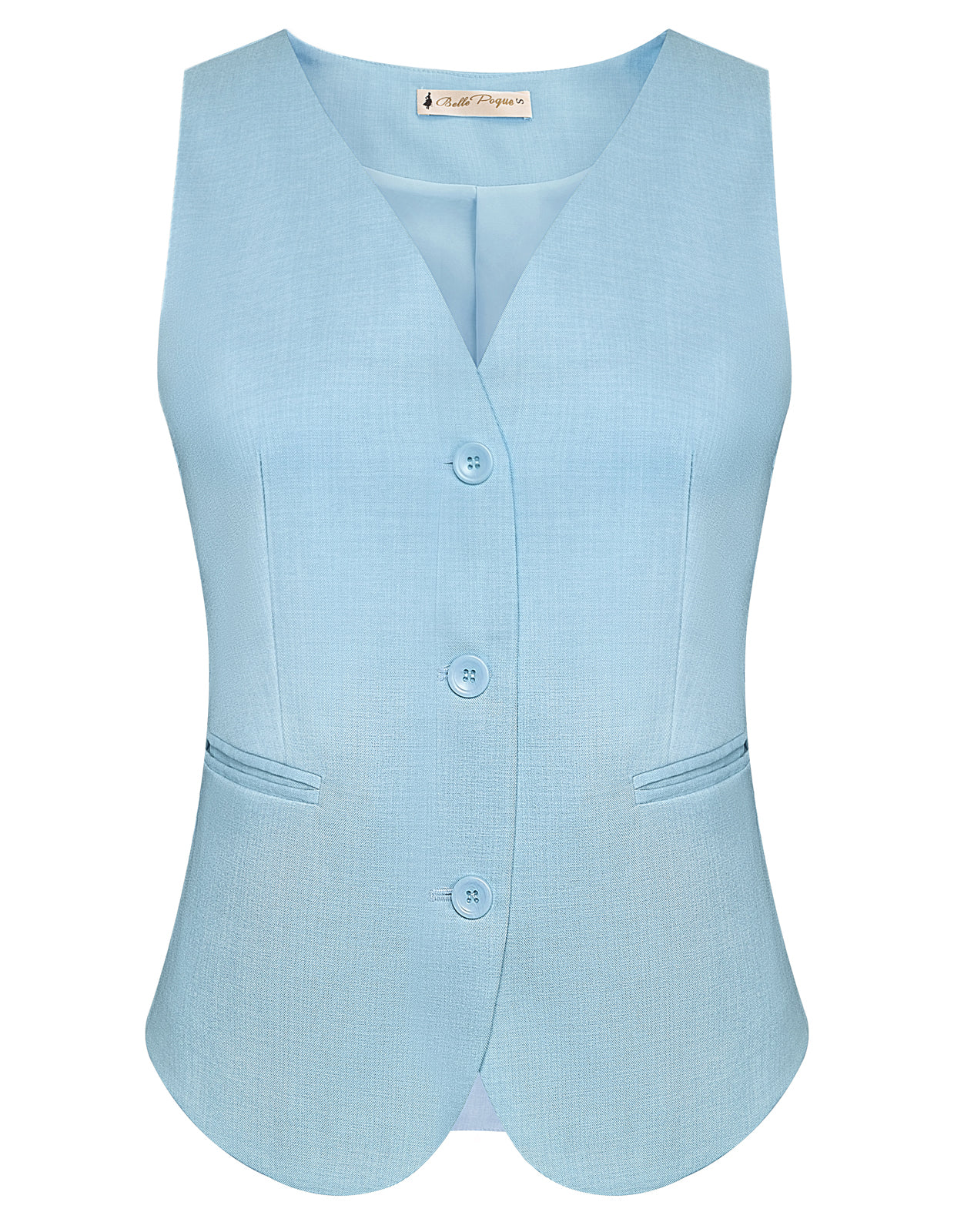 belle poque BP Women Vintage Single Breasted Waistcoat V-Neck Smocked Side Waist Vest Blue