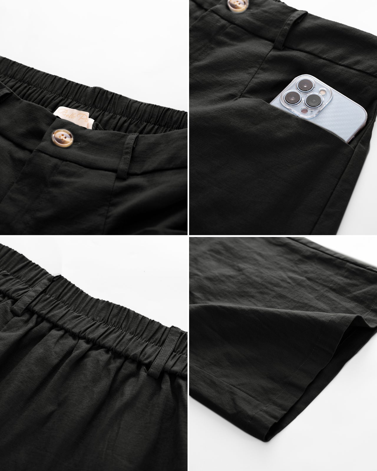 belle poque Casual Capris Summer High Wiasted Wide Leg Capris with Pockets & Belt