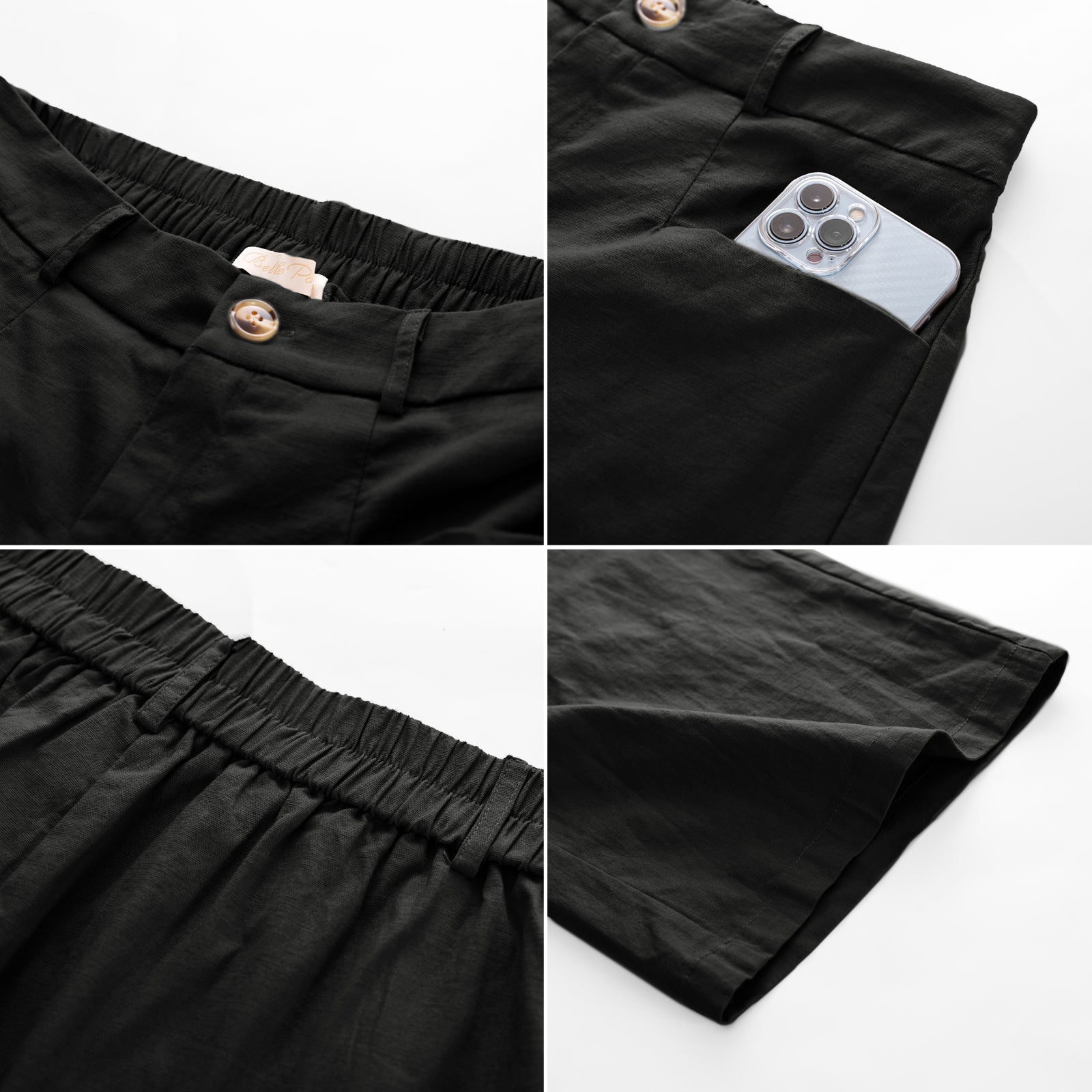 belle poque Casual Capris Summer High Wiasted Wide Leg Capris with Pockets & Belt