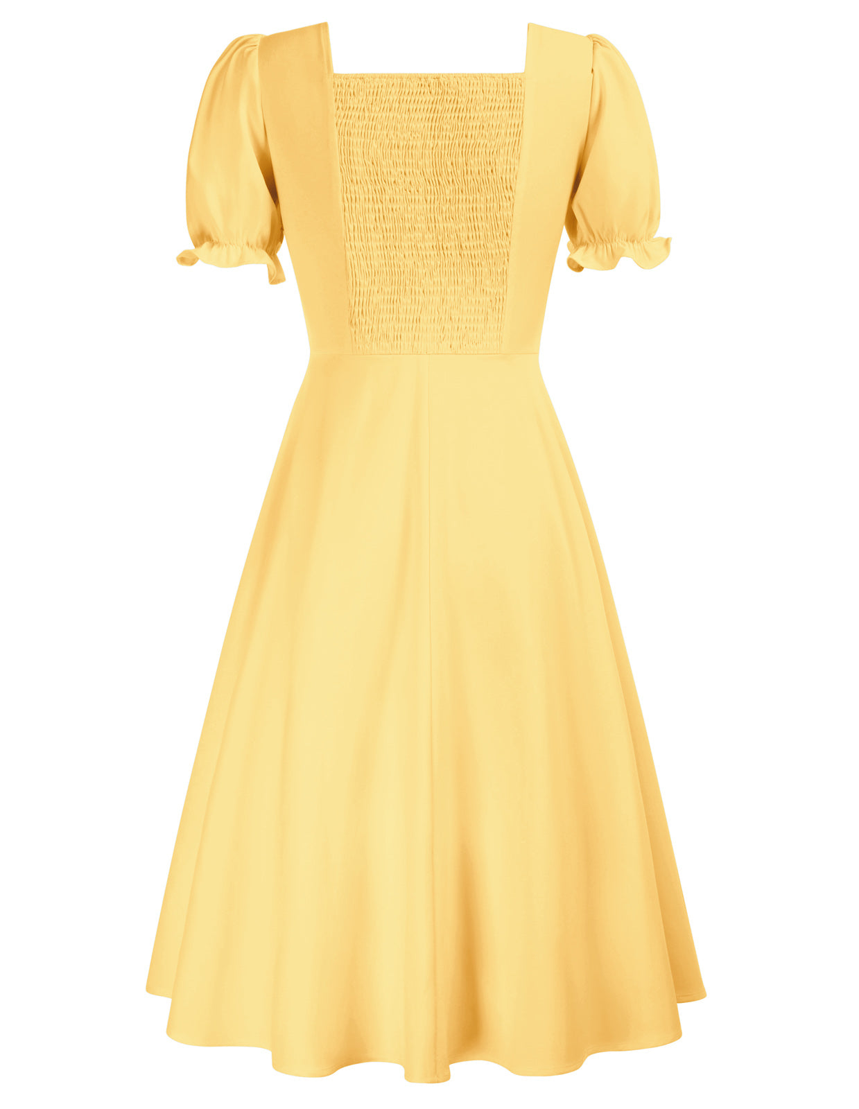 belle poque Vintage Buttons Decorated Dress Short Sleeve Square V-Neck A-Line Dress