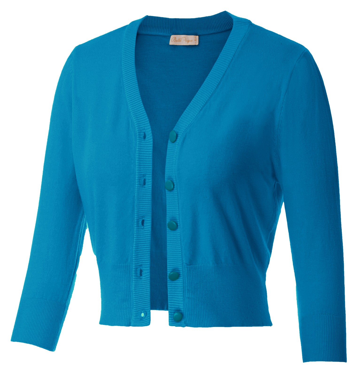 belle poque Cropped Cardigan 3/4 Sleeve V-Neck Button-up Sweater Knitwear