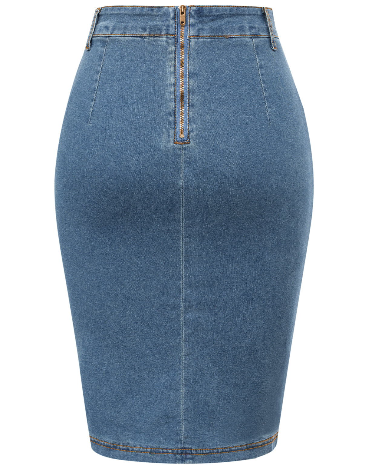 belle poque Vintage Jean Skirt with Belt High Waist Ruched Front Bodycon Skirt
