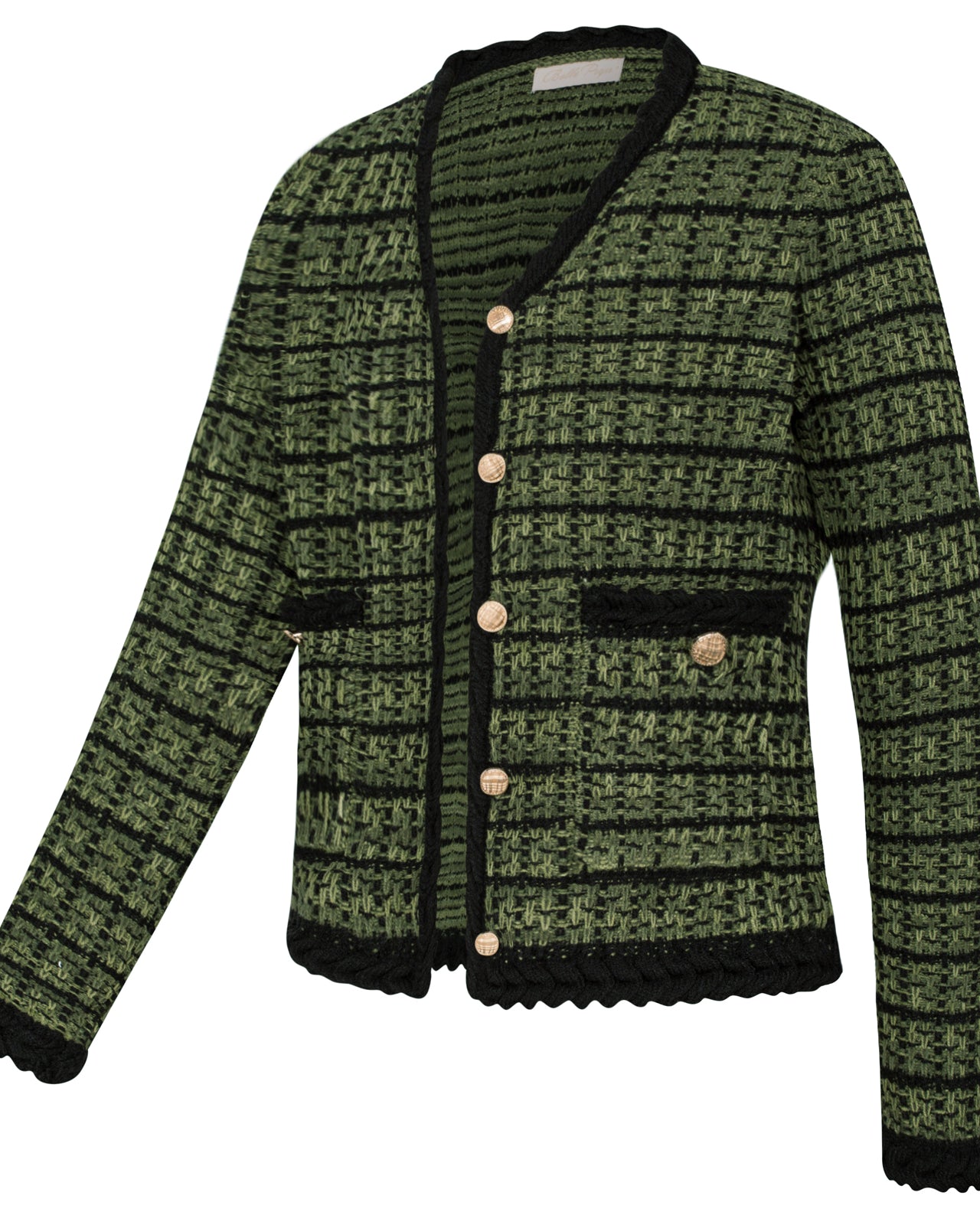 belle poque Contrast Color Cardigan Long Sleeve V-Neck Cable Knitted Sweater