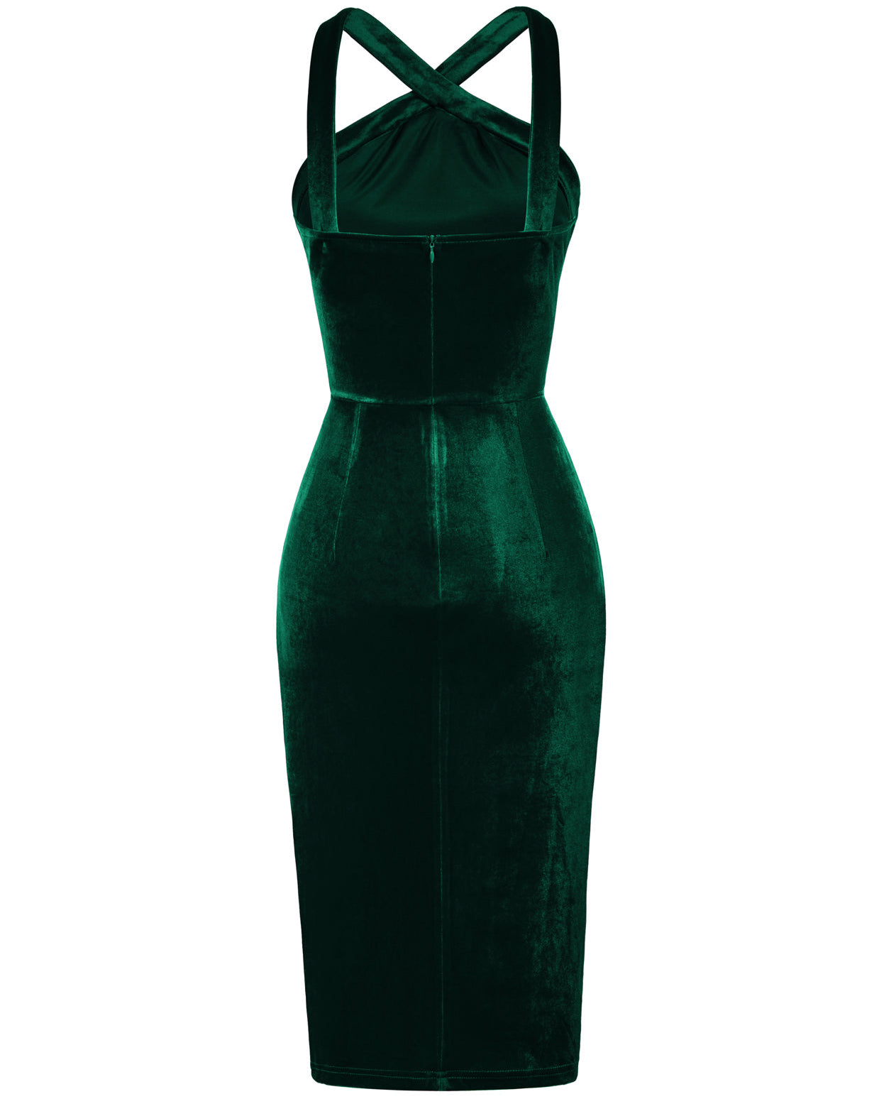 belle poque Vintage Front Slit Velvet Dress Halterneck Ruched Bodycon Dress