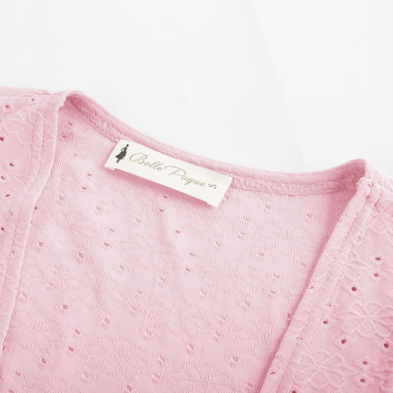 belle poque Women Vintage Hollowed-out Shrug Ruched Short Sleeve Open Front Tops