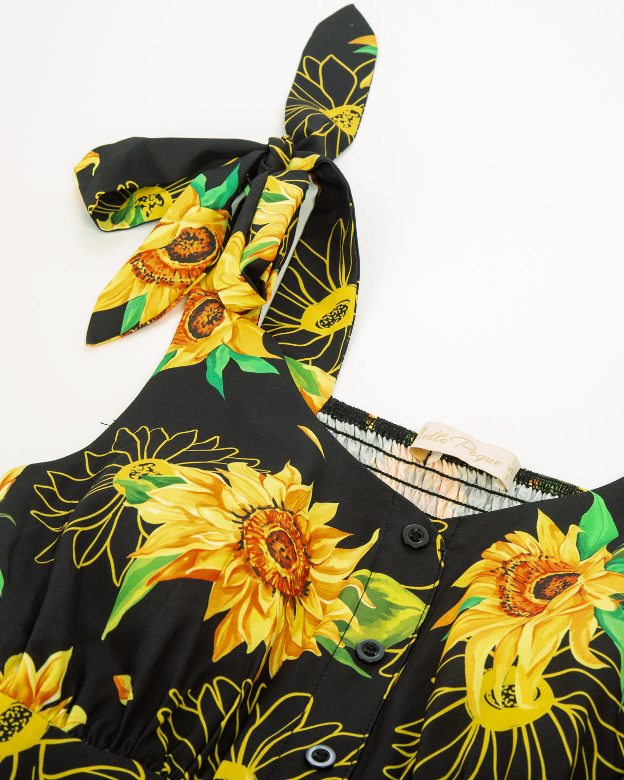 belle poque Sunflower Printed Tiered Midi Dress Sleeveless V-Neck Defined Waist A-Line Dress