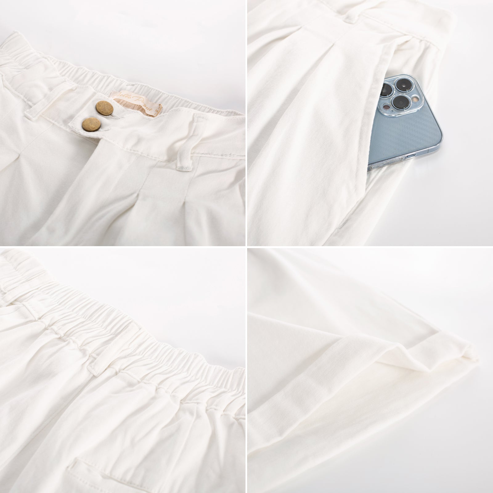 belle poque Elastic Waist Fold-up Leg Opening Short Jeans