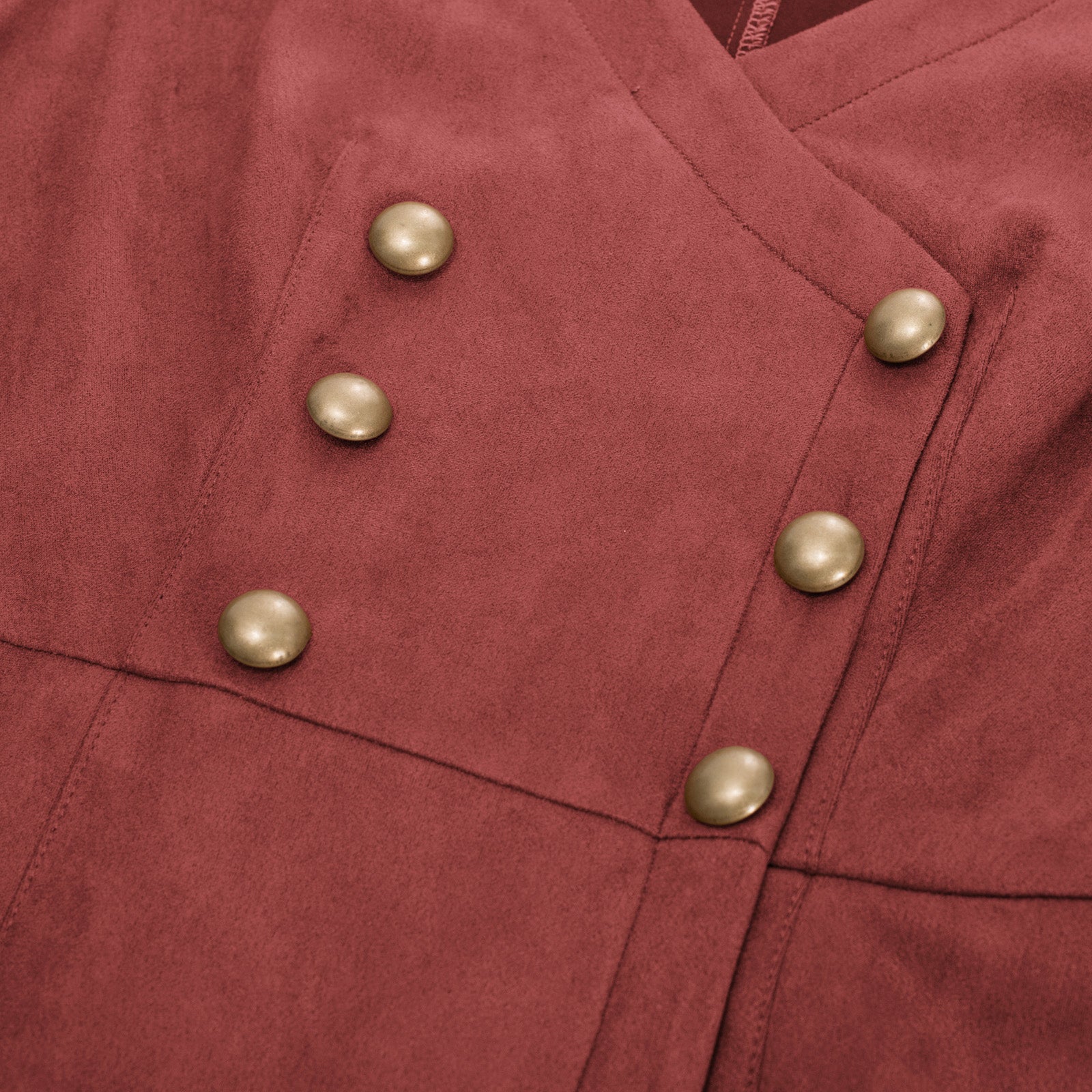 belle poque Vintage Faux Suede Dress Sleeveless V-Neck Elastic Waist A-Line Dress