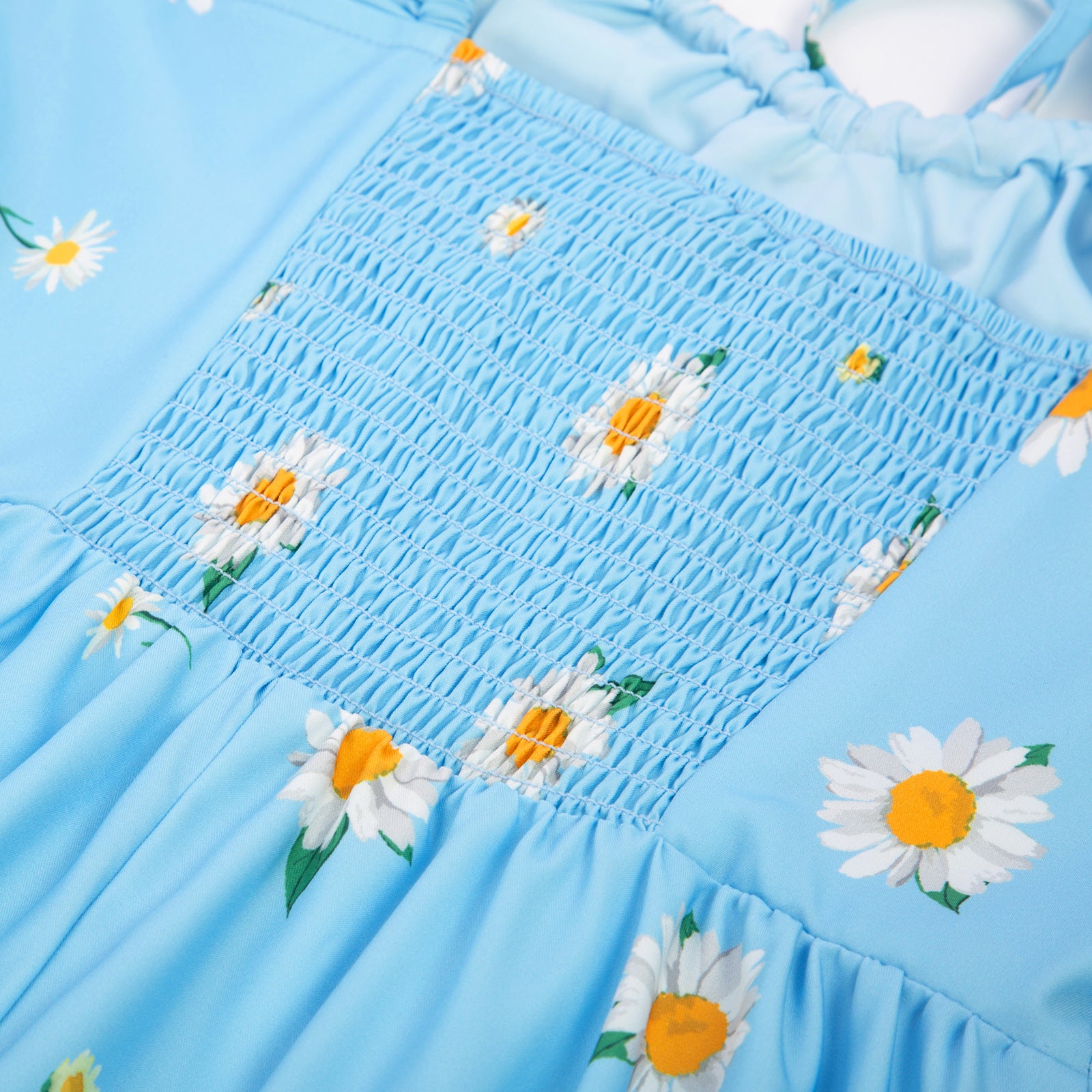 belle poque Floral Printed Square Neck Dress Smocked Back Tiered A-Line Dress