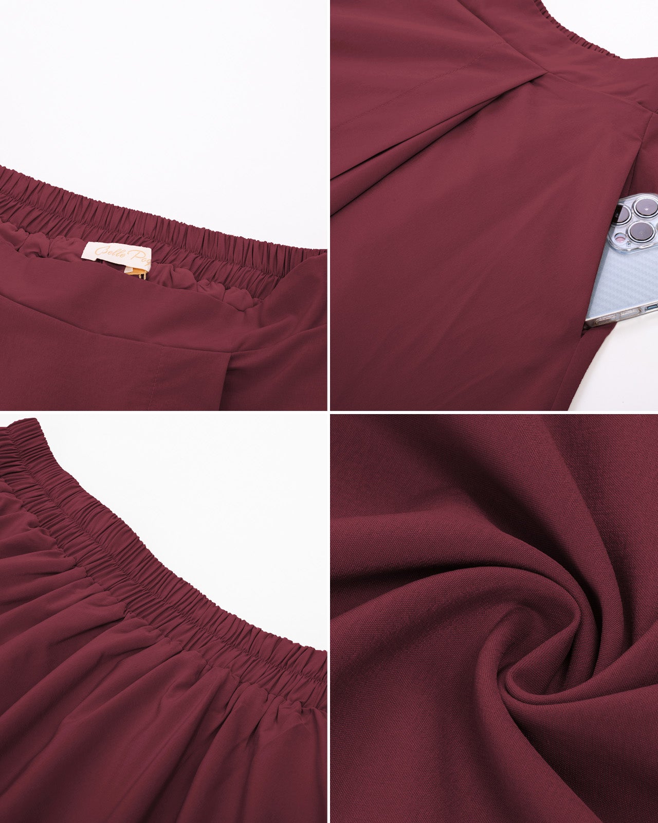 belle poque Vintage Skirts with Side Slit High Waisted Midi A-Line Flowy Skirts with Pockets