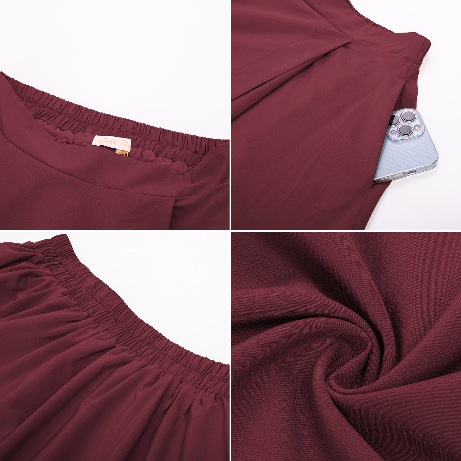 belle poque Vintage Skirts with Side Slit High Waisted Midi A-Line Flowy Skirts with Pockets