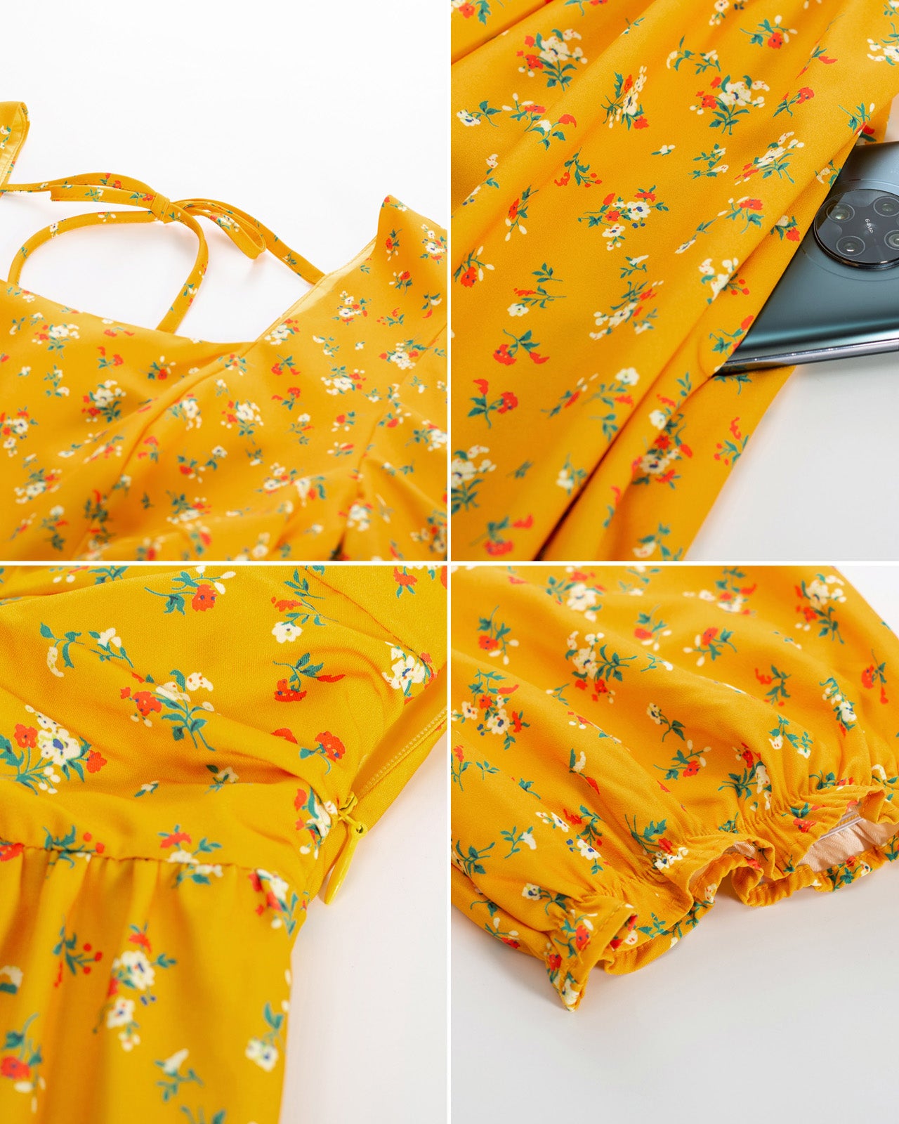 belle poque Vintage Daisy Flower Print Cottagecore Cocktail Dresses Square Neck Puff Sleeve Dress with Pockets