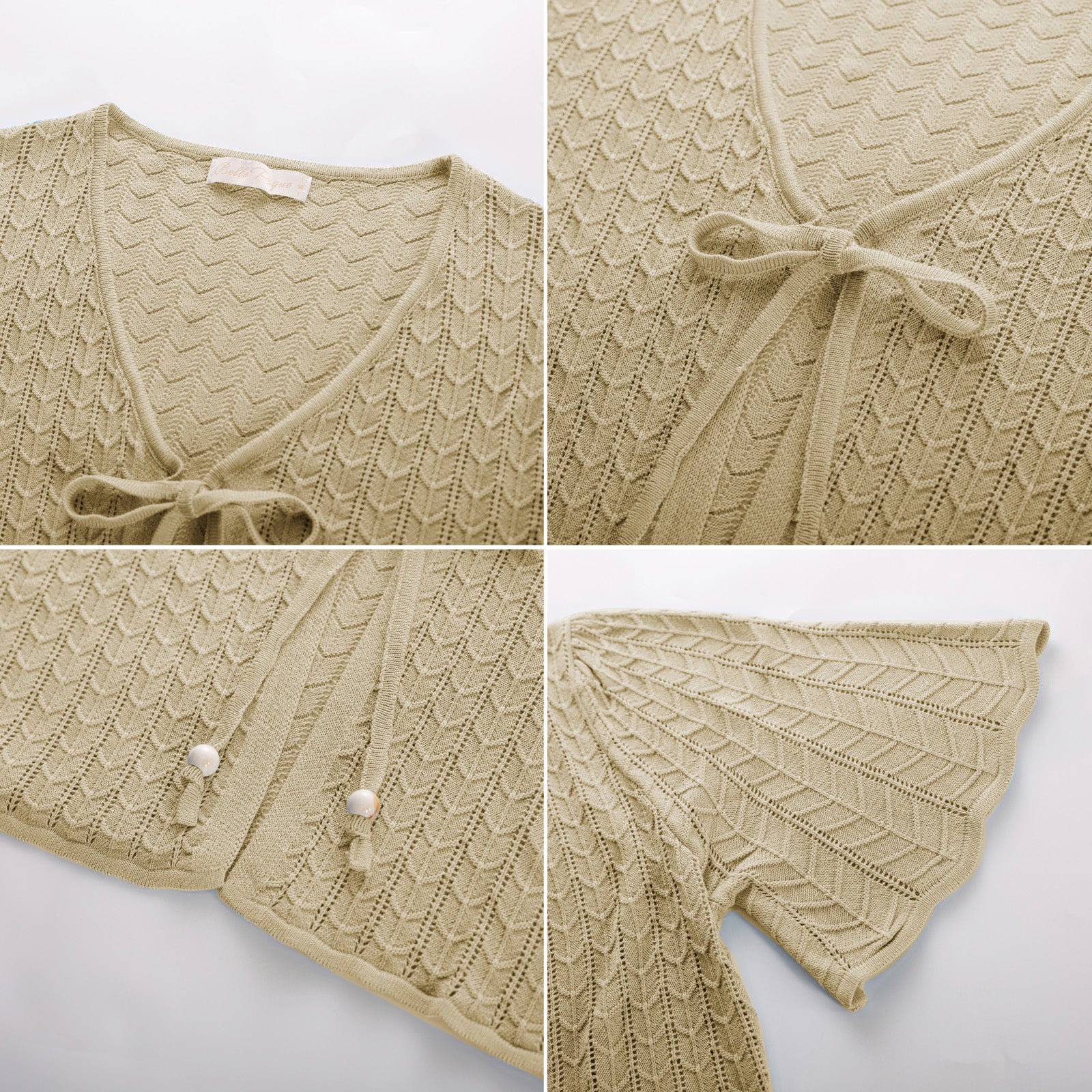 belle poque Summer Lightweight Bolero Shrug Tie Front 1/2 Sleeve Open Front Knit Cropped Cardigan