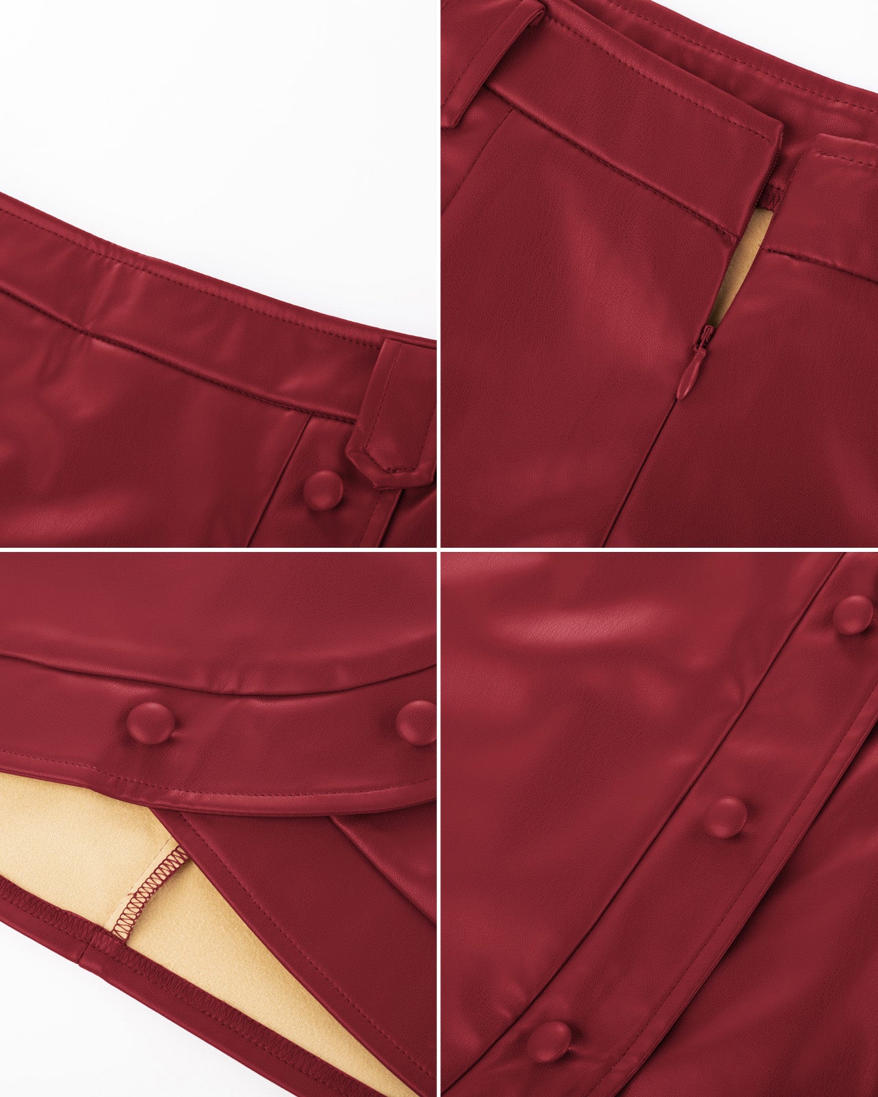belle poque Women Vintage Imitated Leather Skirt Elastic Waist Mid-Thigh Bodycon Skirt
