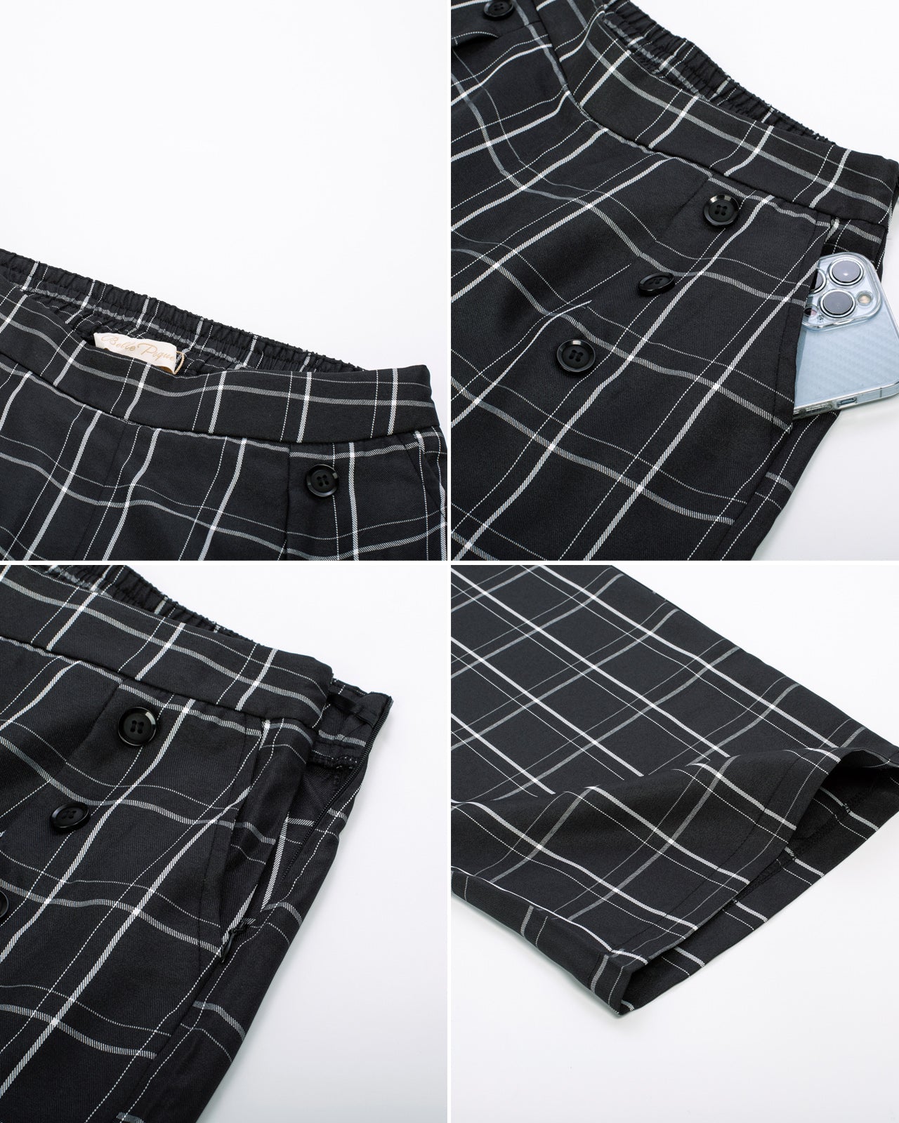 belle poque High Waisted Wide Leg Pants Button Decorated Casual Stretchy Trousers with Pockets