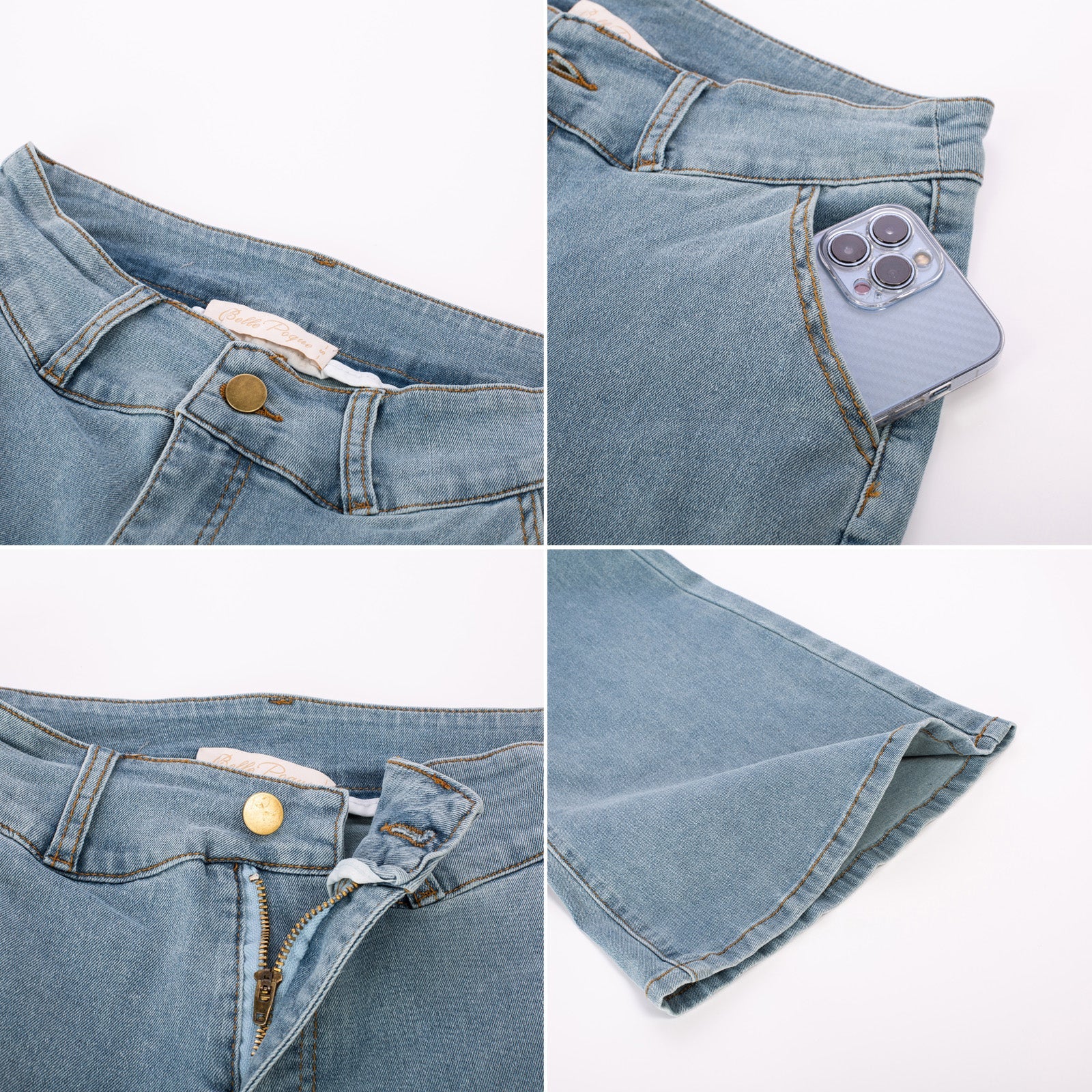 belle poque Seckill Offer⌛Vintage High Waisted Flare Jeans with Belt Bootcut Stretchy Denim Pants