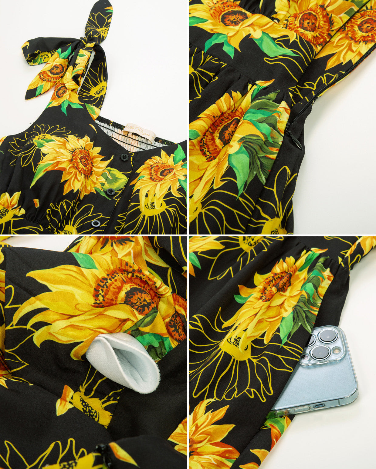 belle poque Sunflower Printed Tiered Midi Dress Sleeveless V-Neck Defined Waist A-Line Dress